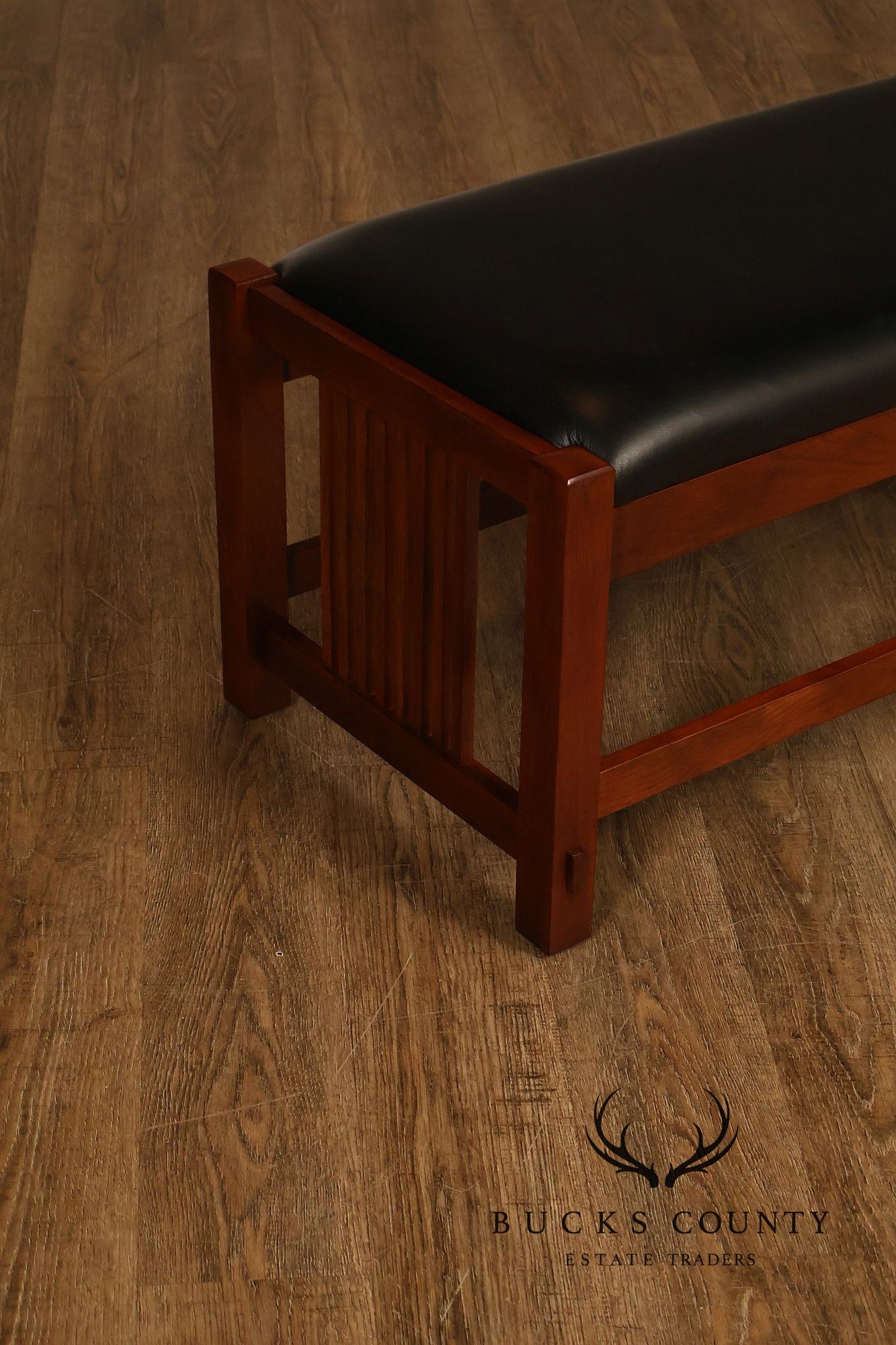 Stickley Mission Collection Leather and Cherry Spindle Bench