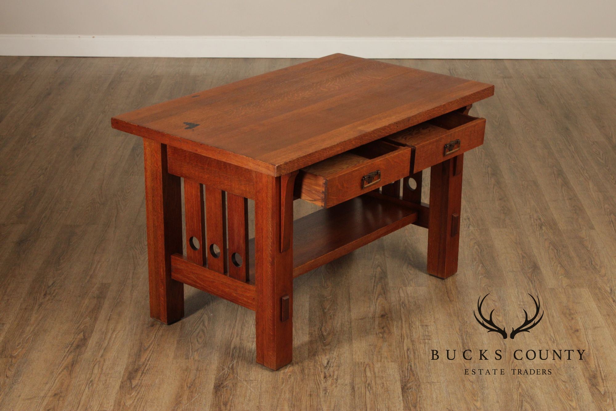 Antique Arts and Crafts Oak Library Table Writing Desk