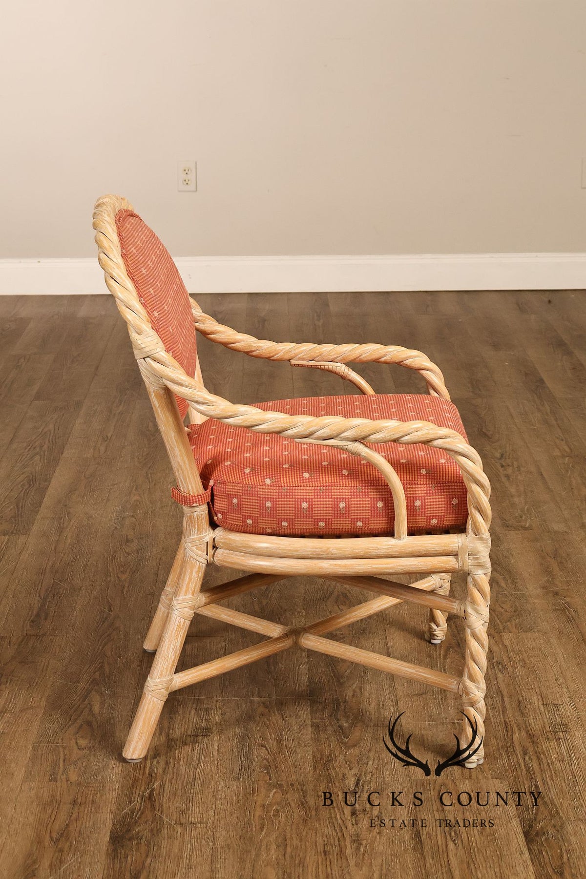 McGuire Set of Four Twisted Rattan Armchairs