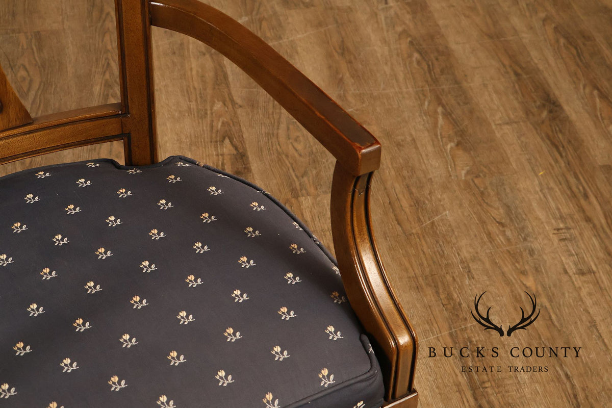 Henredon Gustavian Style Walnut Set Of 6 Dining Chairs With Rosette Backs