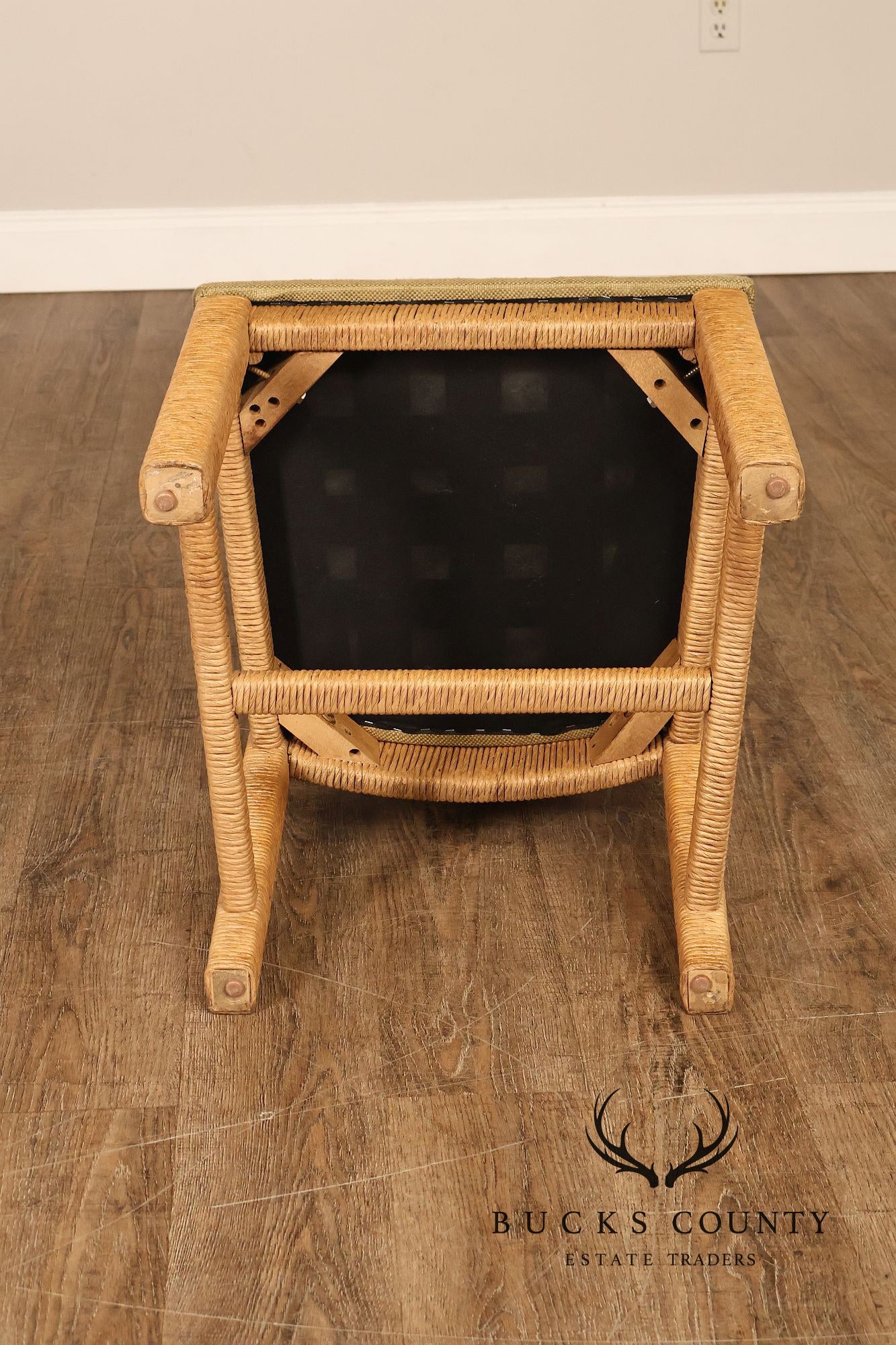 Vintage Wicker Set Of Six Dining Chairs With Upholstered Seats