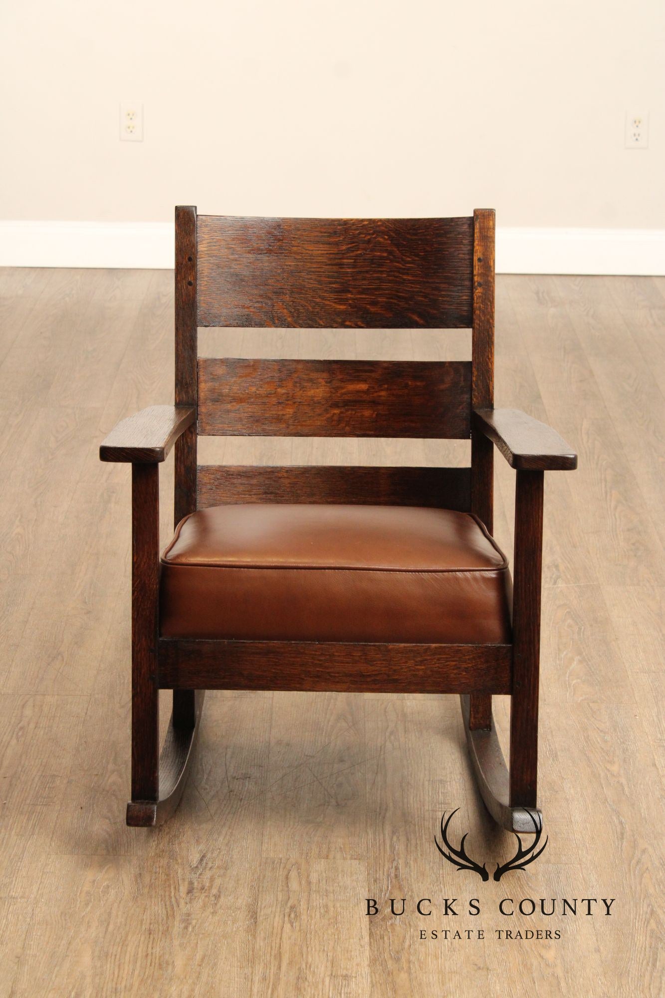 Antique Mission Oak and Leather Rocking Chair
