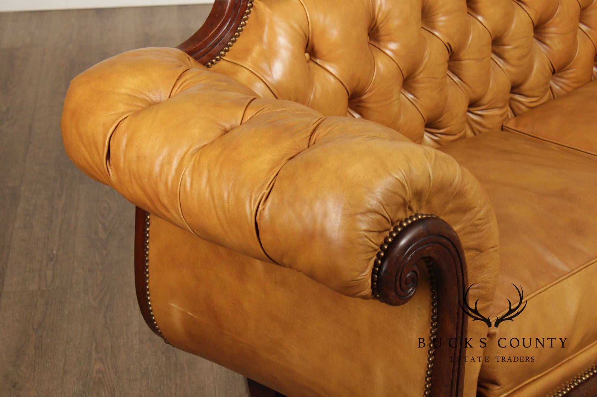 Antique English Regency Mahogany and Tufted Leather Sofa