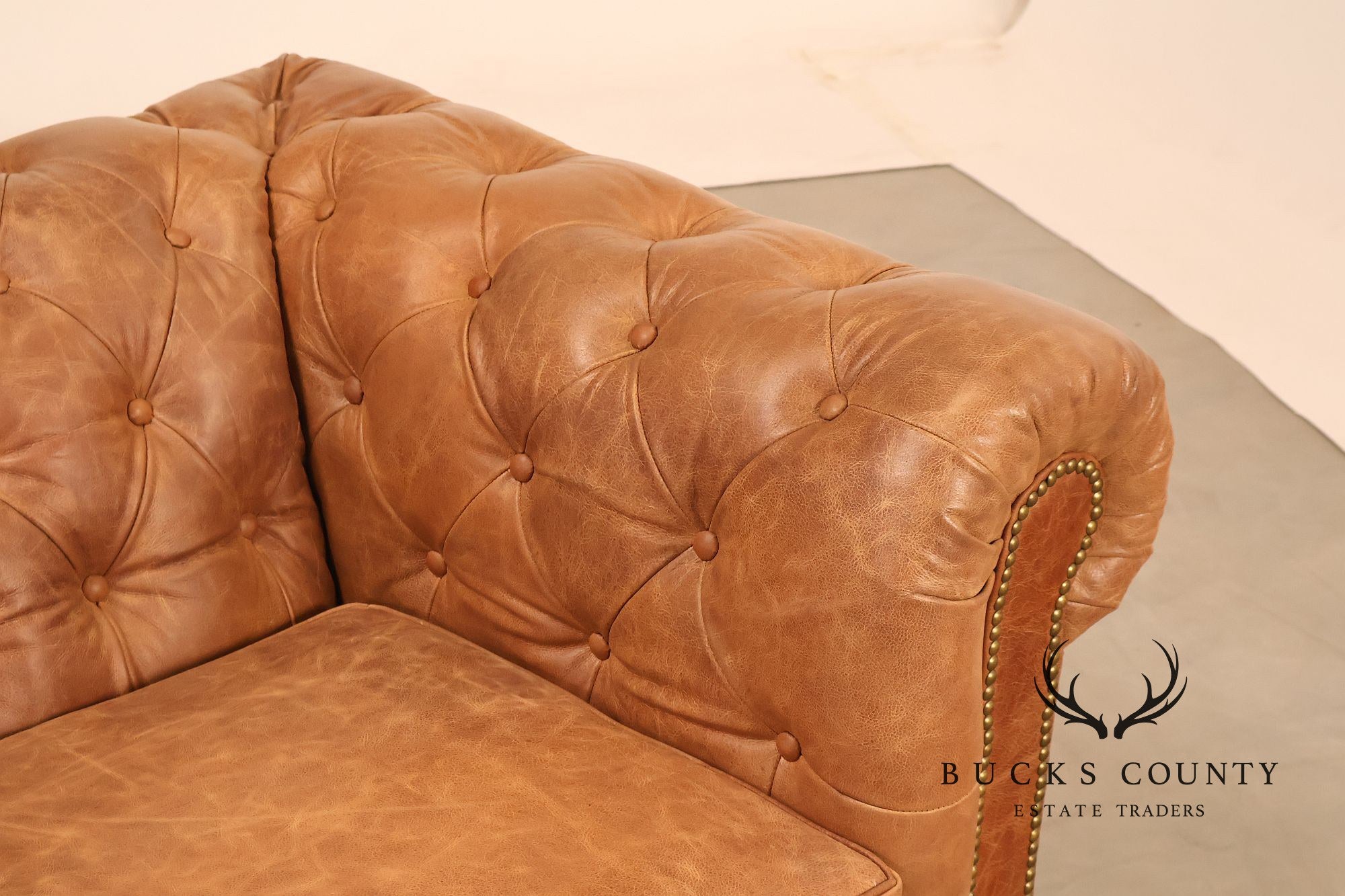 Chesterfield Style 8 Foot Distressed Brown Tufted Leather Sofa