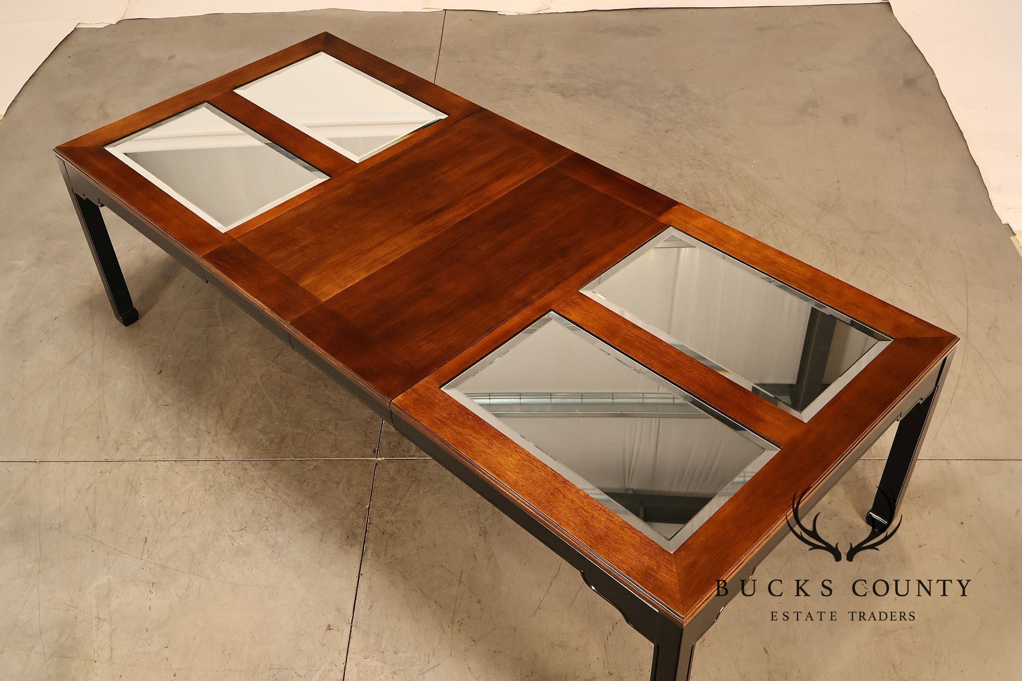 Thomasville Asian Chinoiserie Style Two Tone Wood And Mirrored Coffee Table