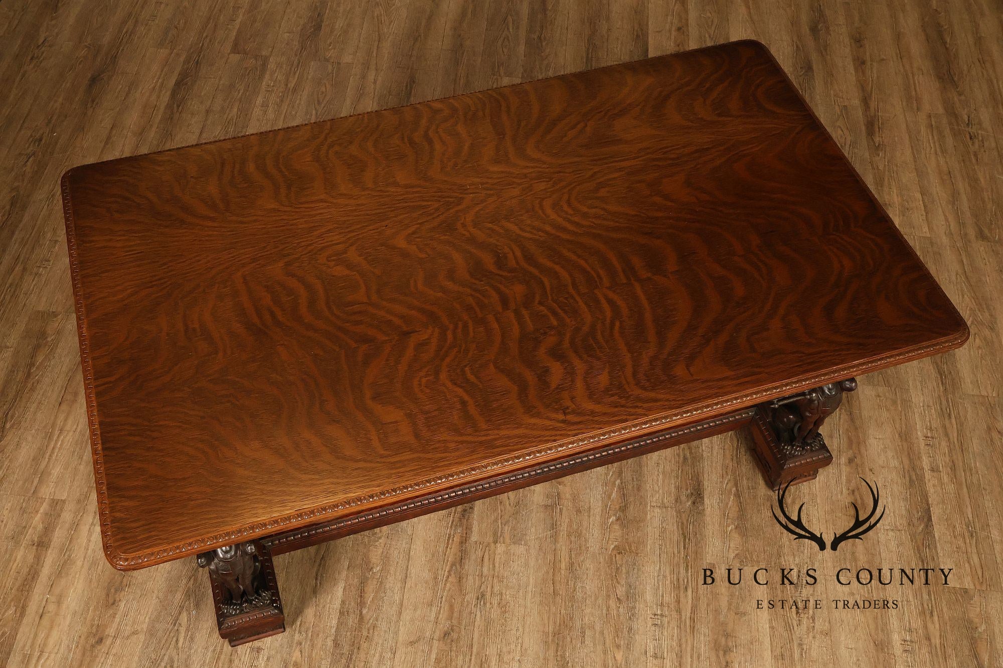 Victorian Carved Oak Library Table With Griffin Supports