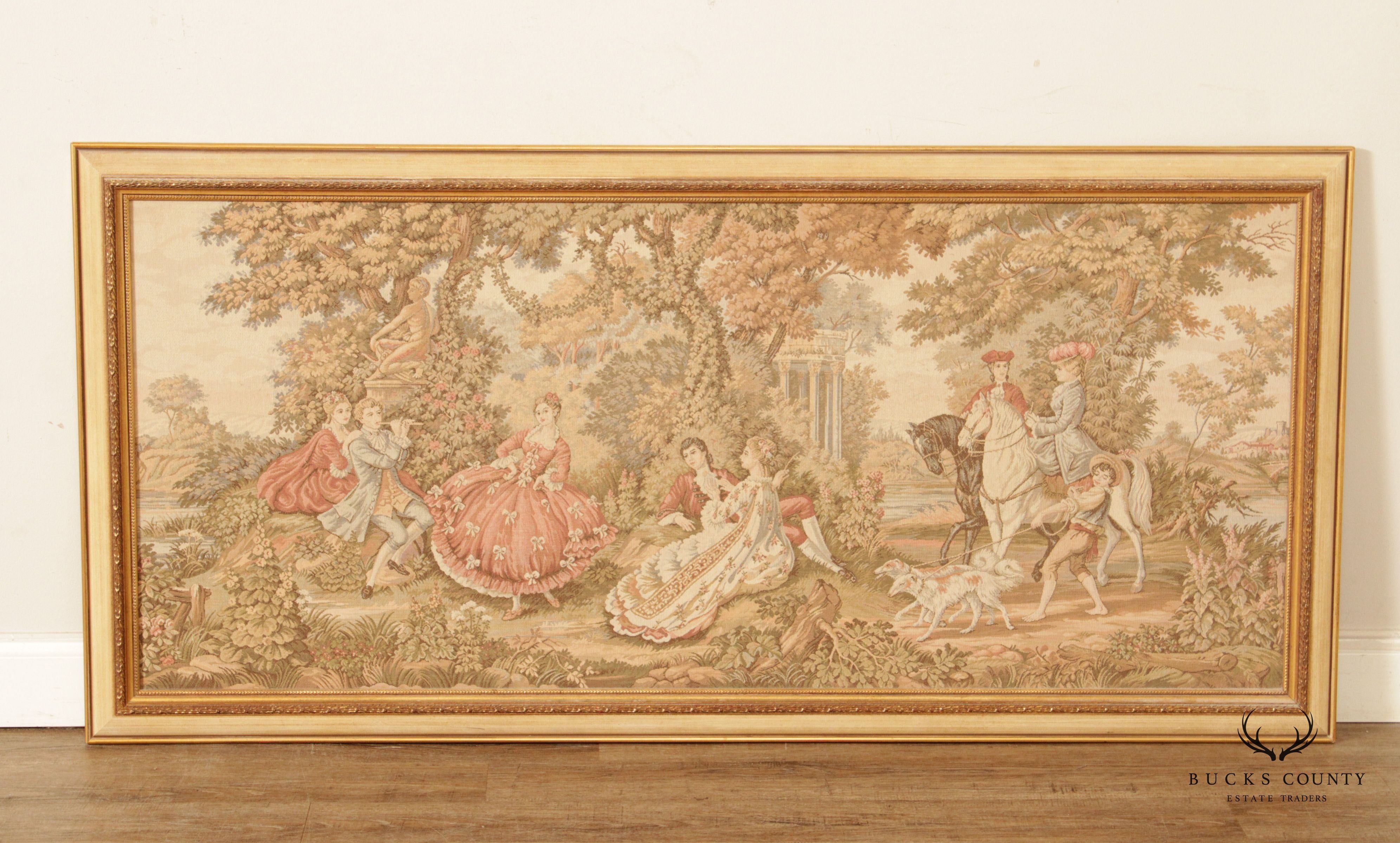 Vintage French Rococo Style Custom Framed Needlepoint Tapestry