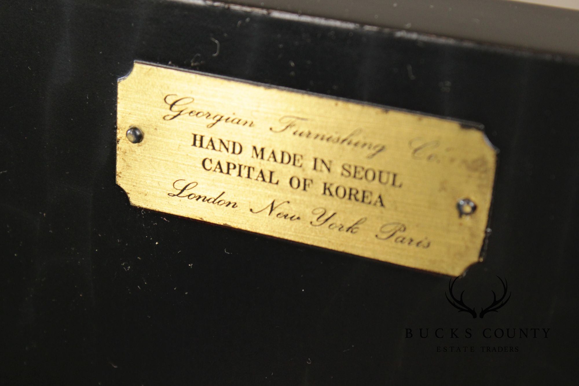 Georgian Furnishing Co. Pair Of Black Lacquer Chinoiserie Cabinets