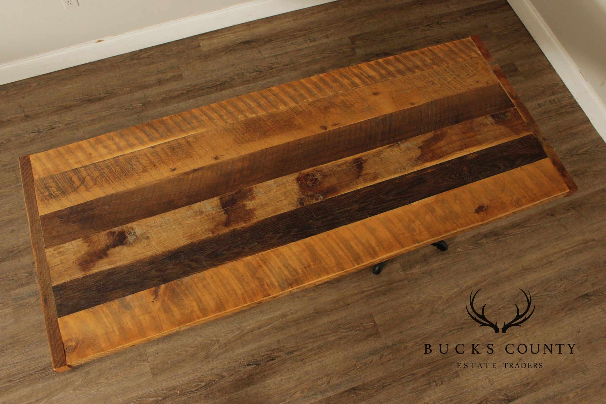 Industrial Style Reclaimed Wood Top Iron Base Dining Table
