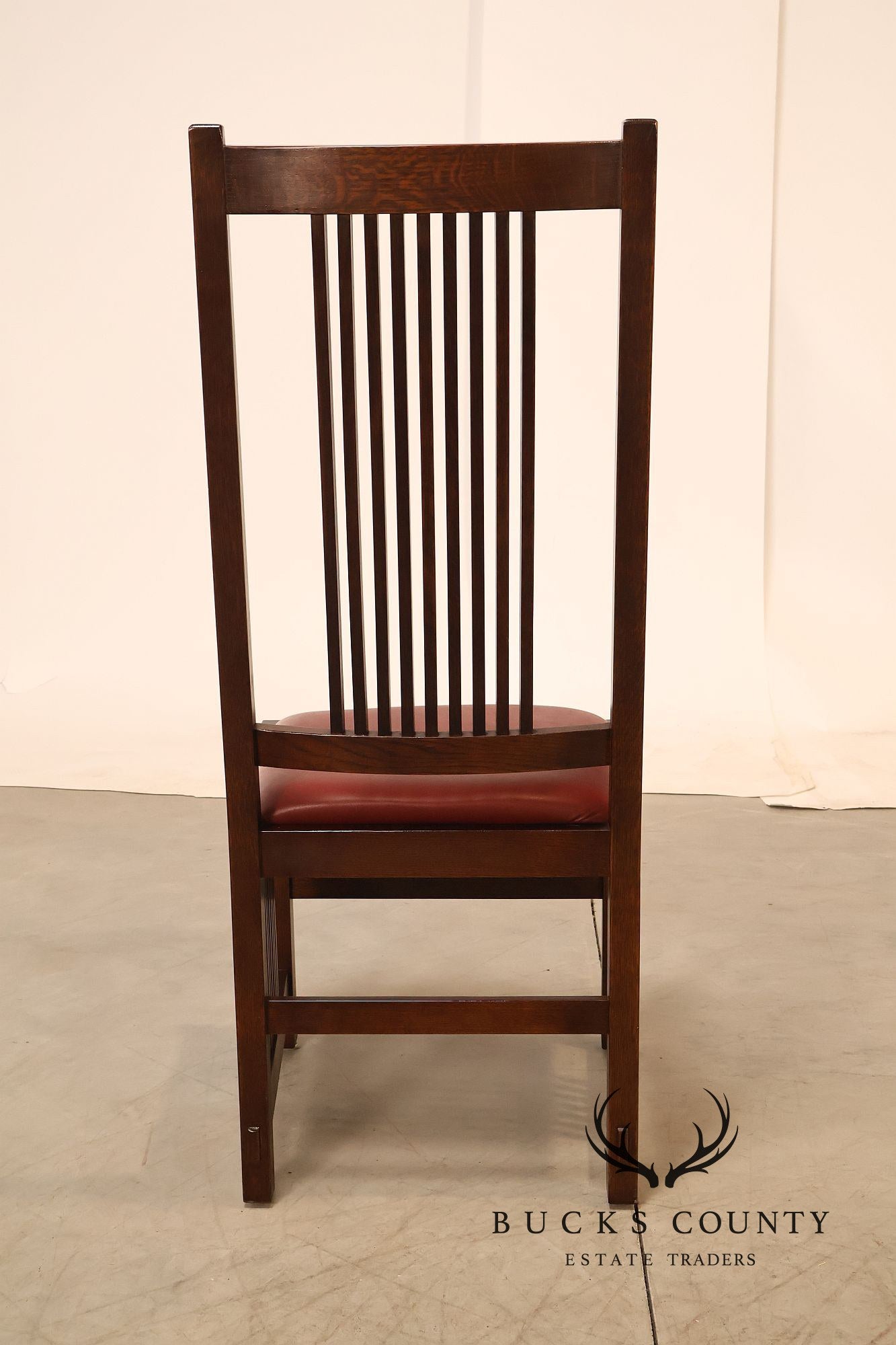 Stickley Mission Collection Set Of Four Oak High Back Spindle Dining Chairs