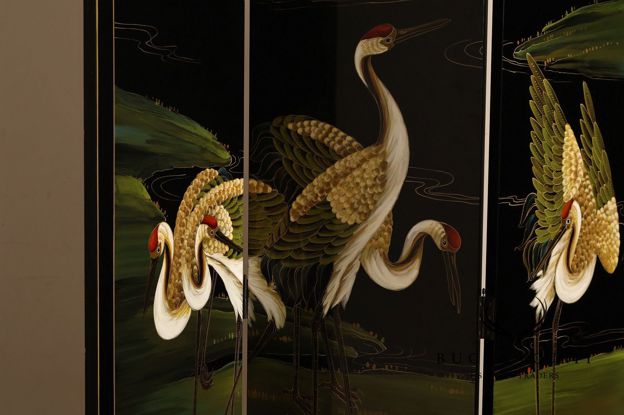 Japanese Style Hand Painted Lacquered Six-Panel Room Divider