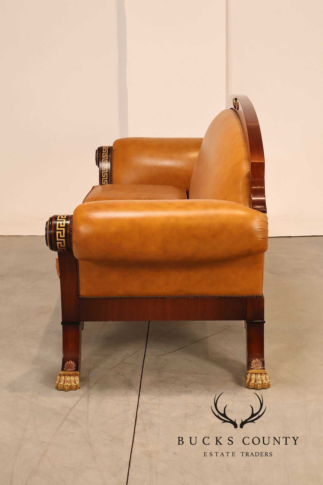 Empire Style Sofa Mahogany And Leather Sofa With Gilt Bronze Mounts