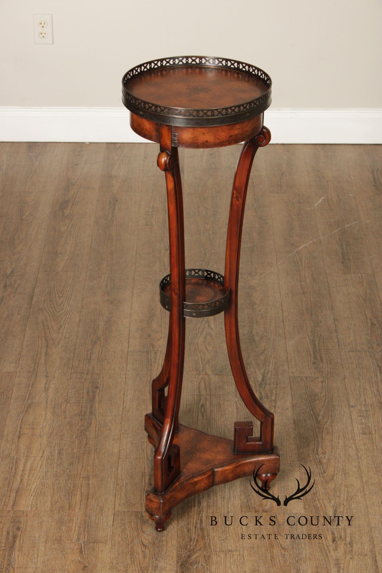Theodore Alexander Pair of Two-Tier Leather Pedestals