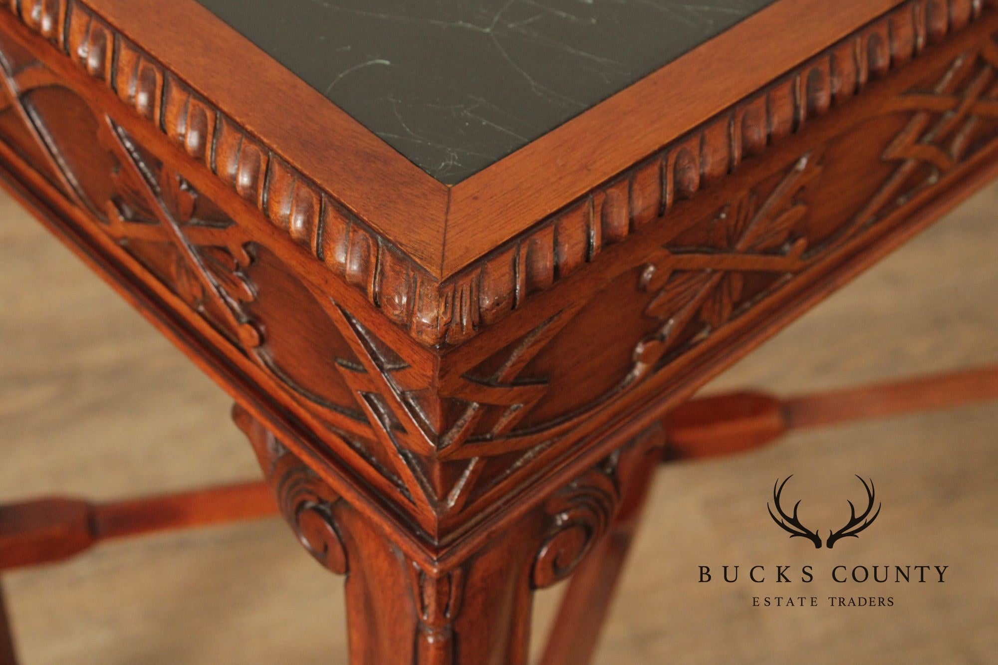 Chinese Chippendale Style Marble Top Mahogany Accent Table