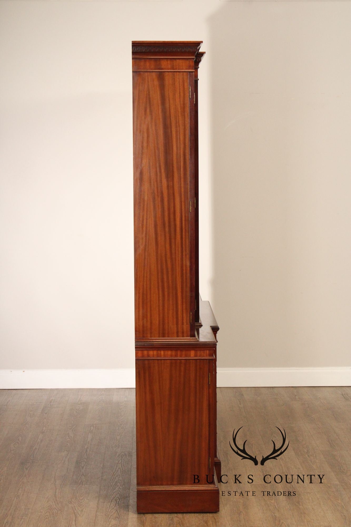Regency Style Mahogany Breakfront Bookcase Cabinet