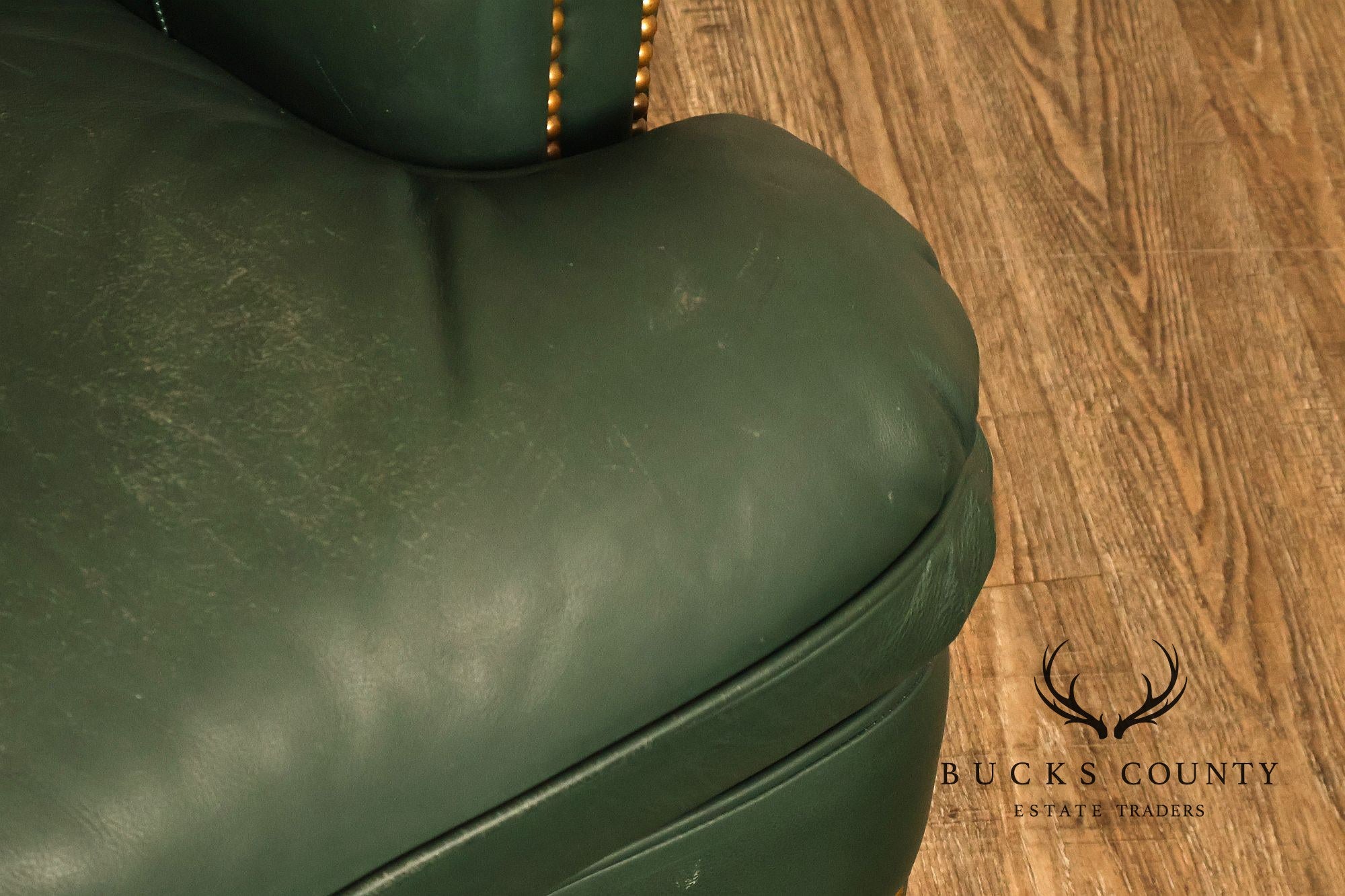 Hancock & Moore Green Leather Nailhead Trim Sofa