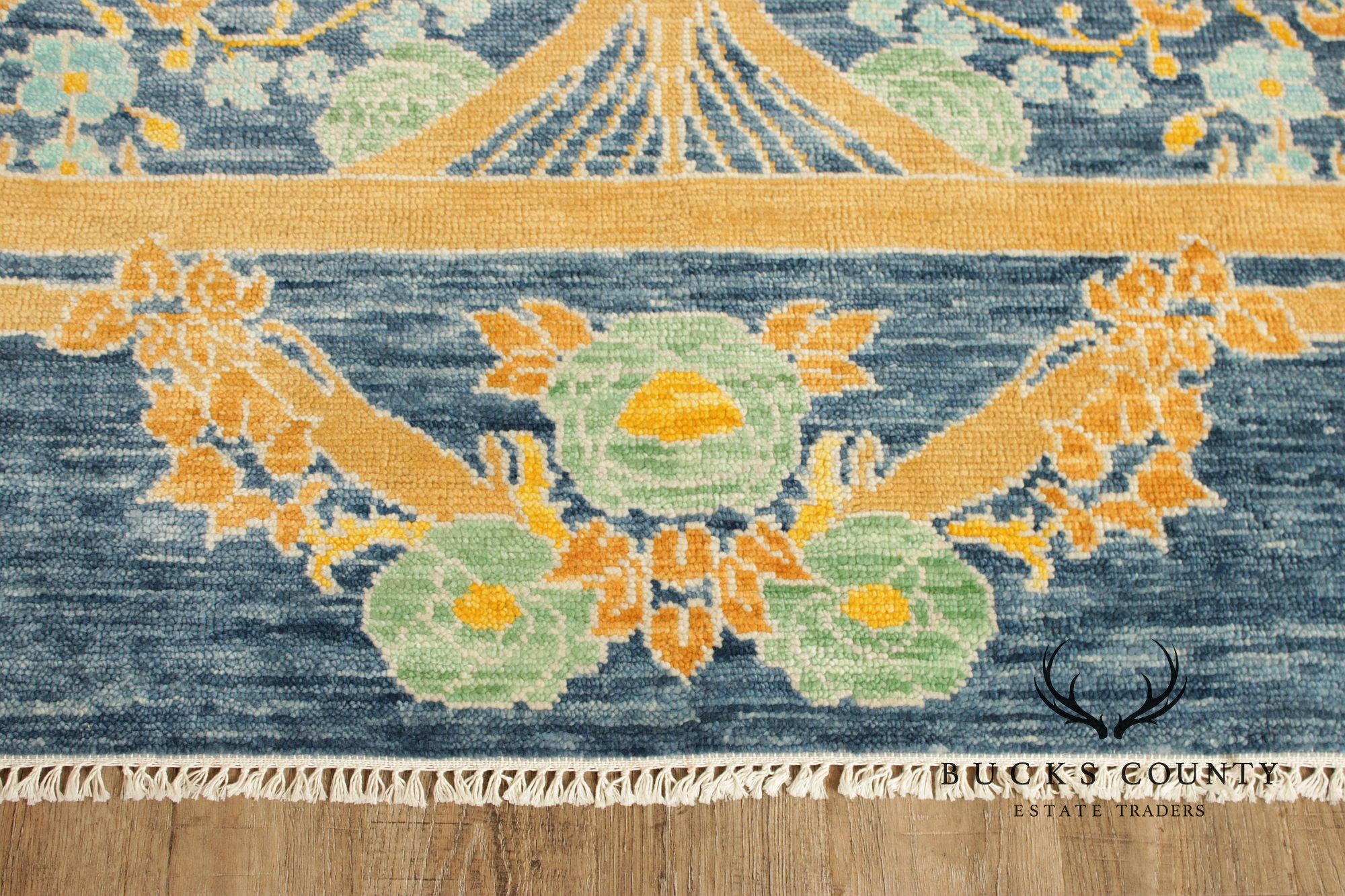 Golden Nile William Morris Style Large Blue And Gold Wool Area Rug