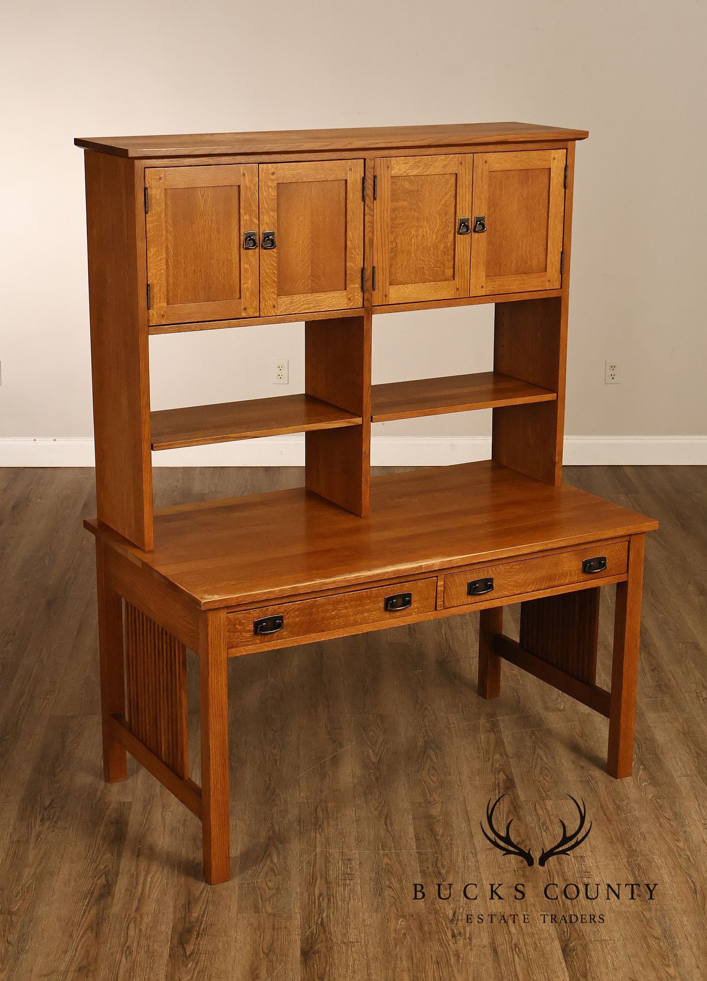 Stickley Mission Collection Oak Spindle Desk with Hutch