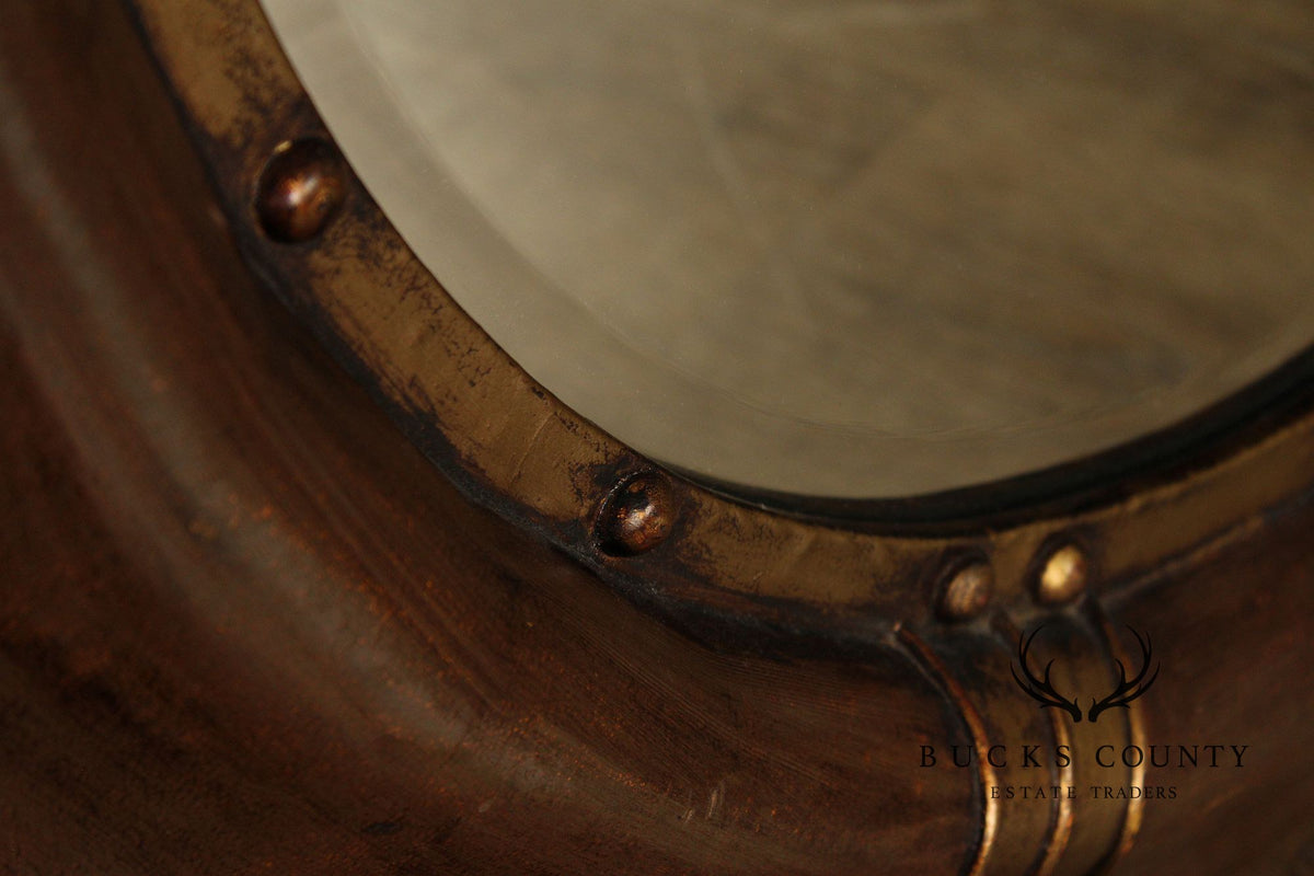 Round Wood And Gilt Accent Wall Mirror