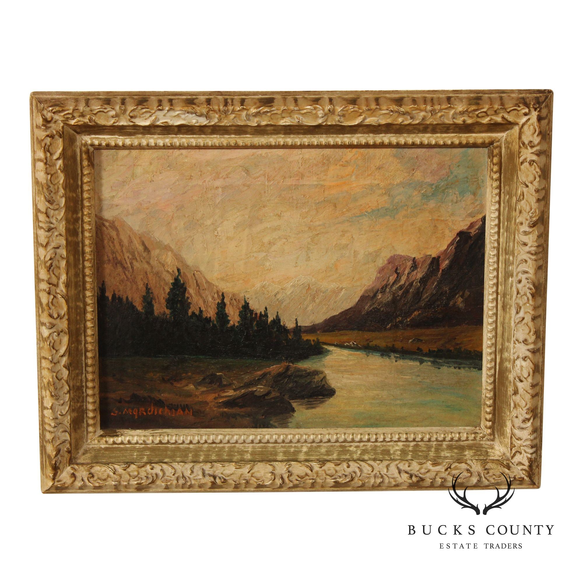 Continental School Mountain Landscape Oil Painting, Signed