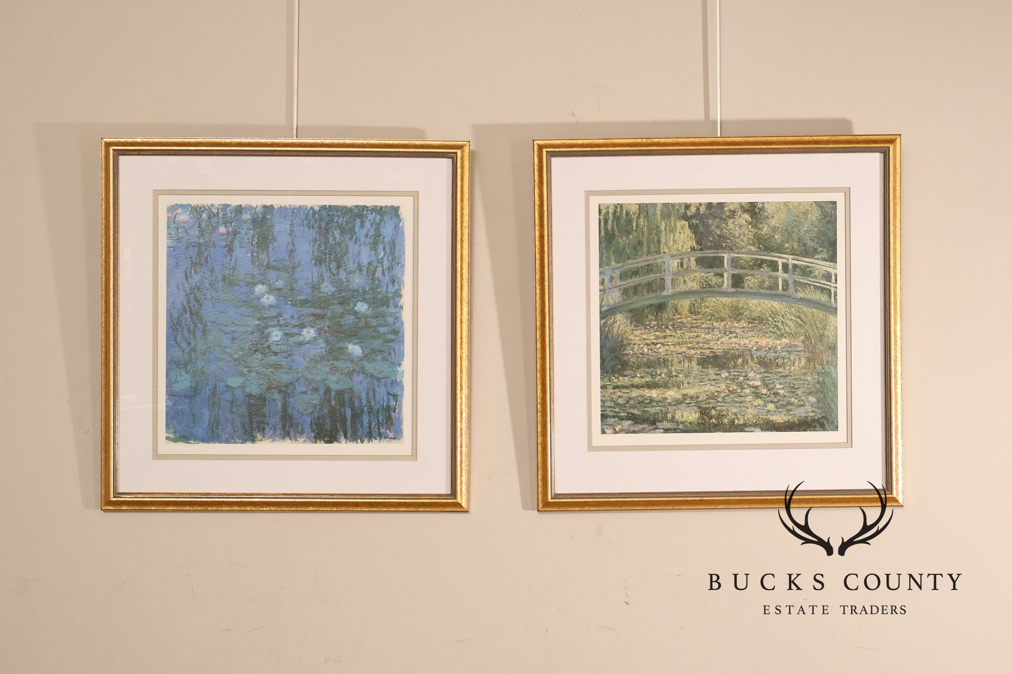 Pair of Double Matted Monet Prints in Gold Frames