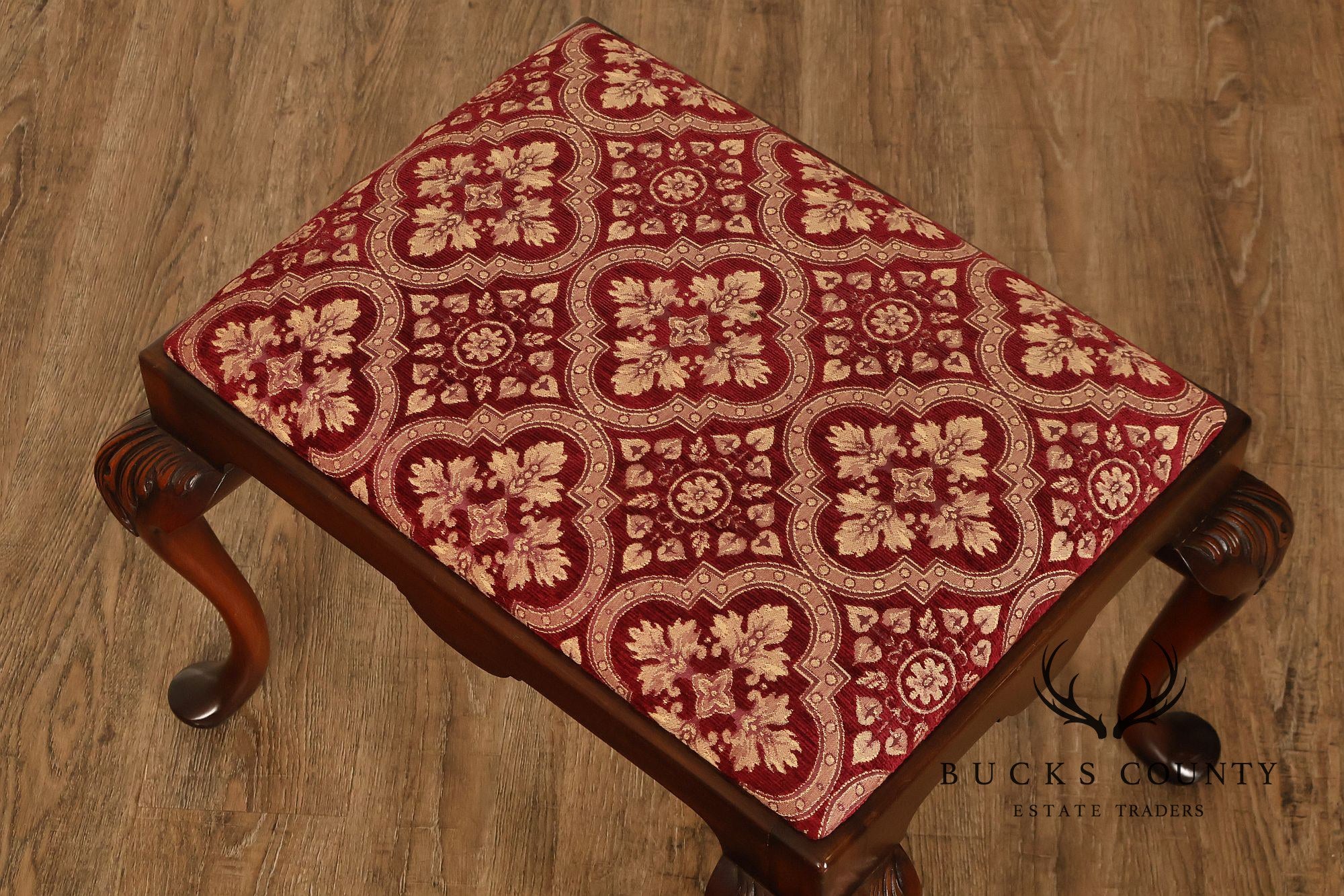 Smith & Watson Georgian Style Carved Mahogany Upholstered Stool
