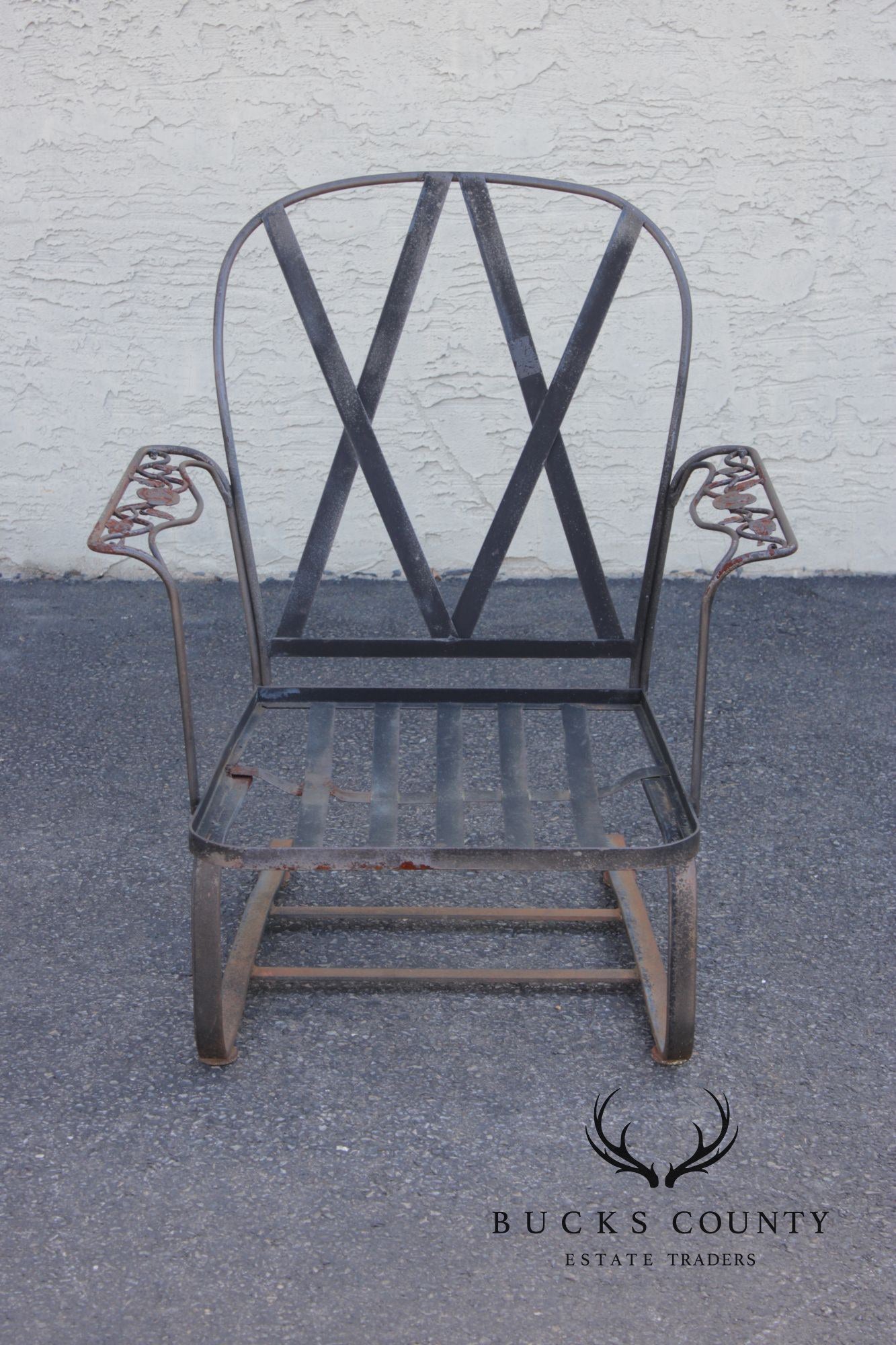 Woodard 'Chantilly Rose' Wrought Iron Outdoor Lounge Chair and Ottoman