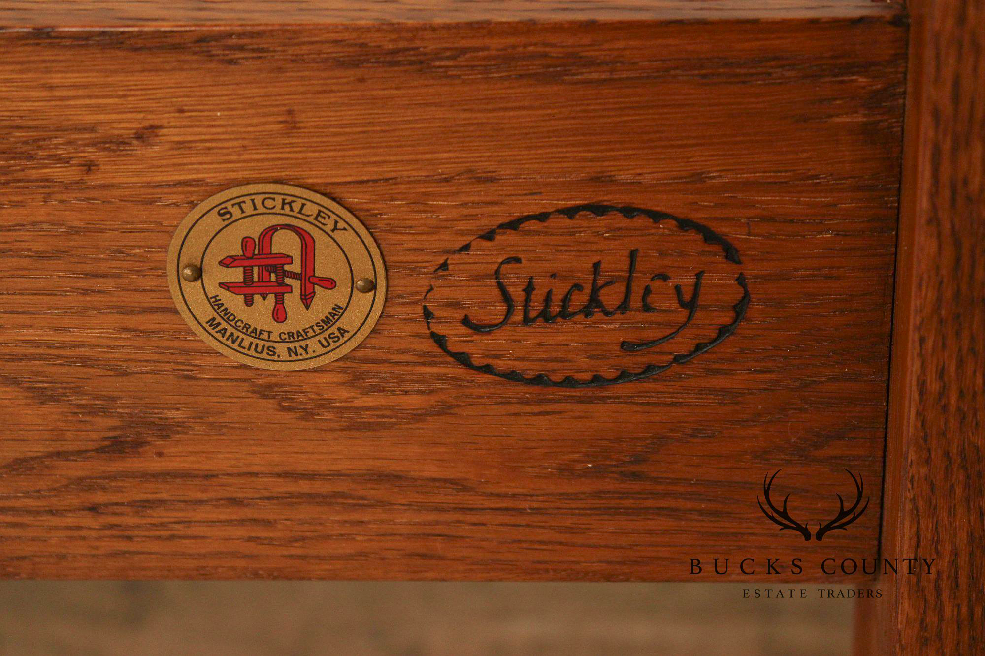 Stickley Mission Style Oak and Leather Queen Bed