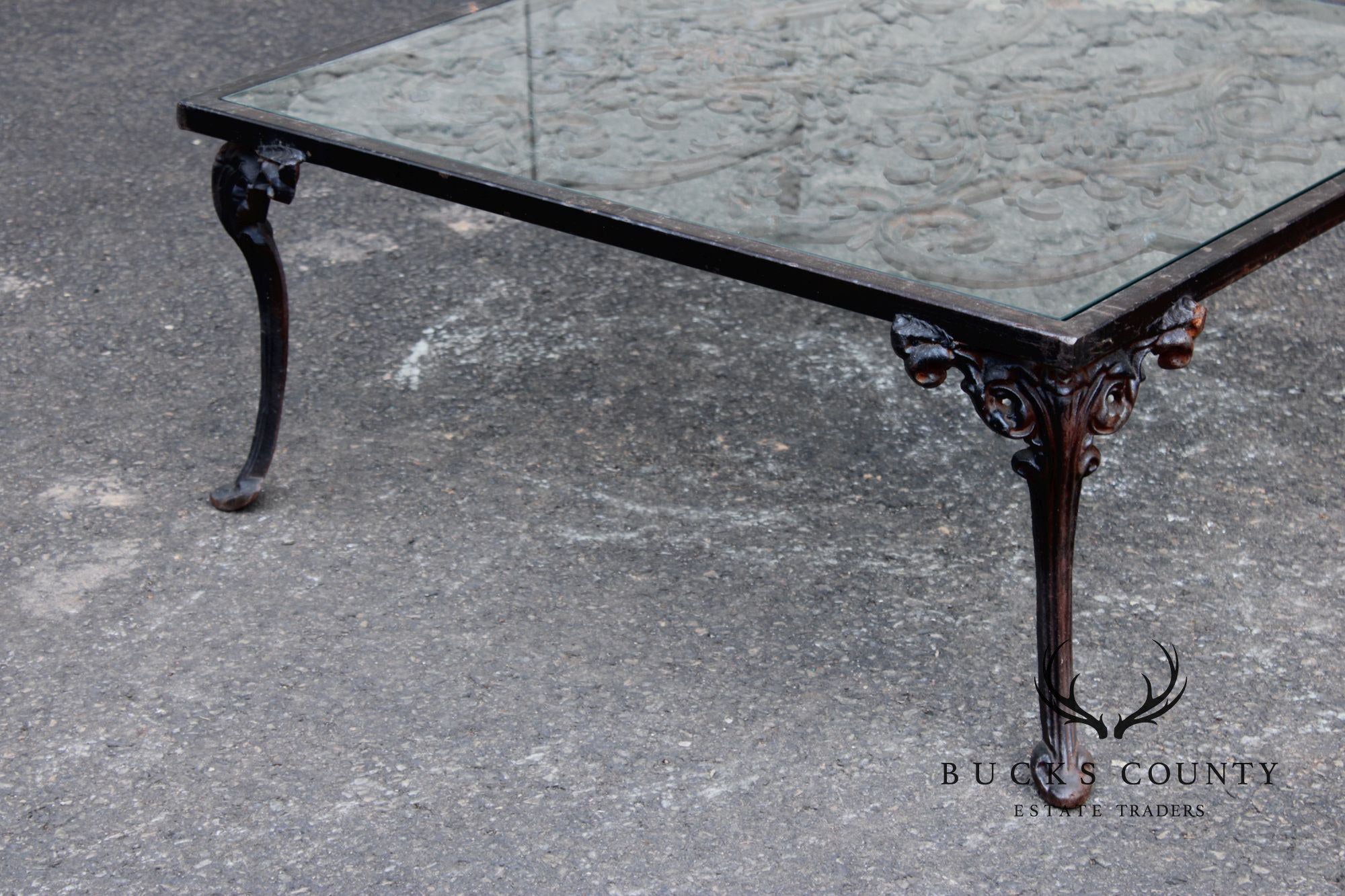 Victorian Style Glass Top Iron Coffee Table