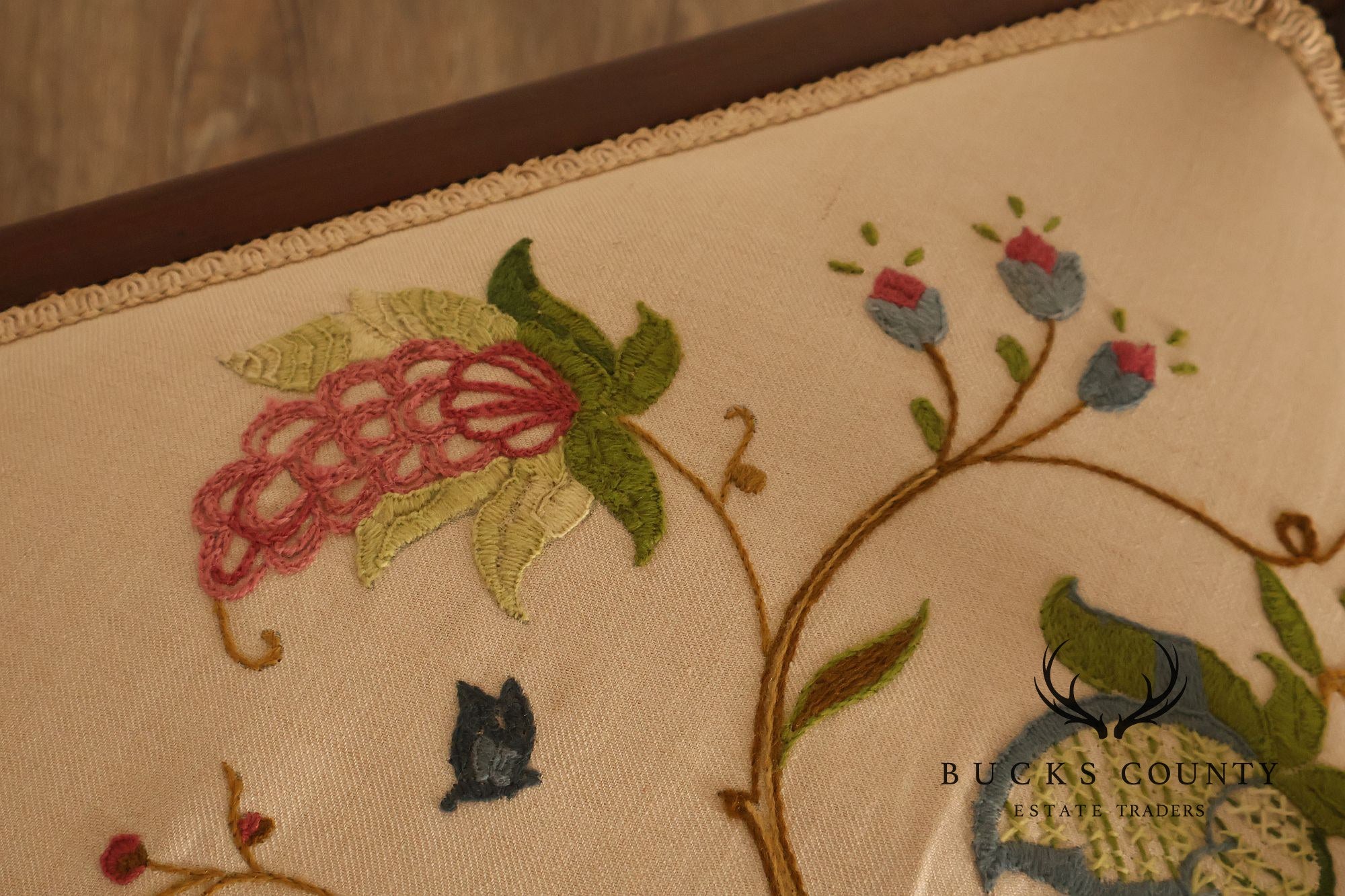 Scandinavian Carved and Embroidered Corner Chair