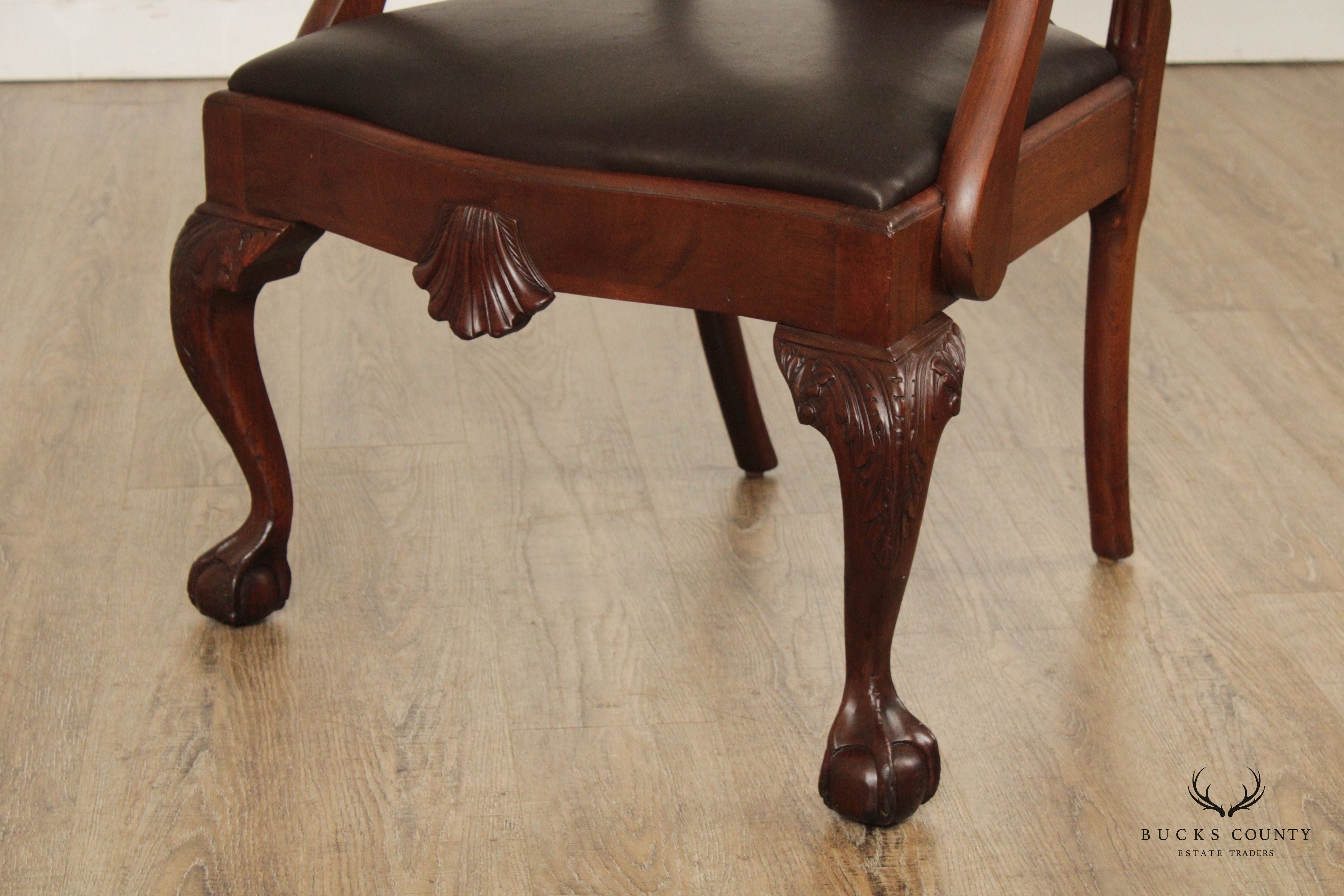 Custom Quality Vintage Chippendale Style Mahogany High-Back Armchair