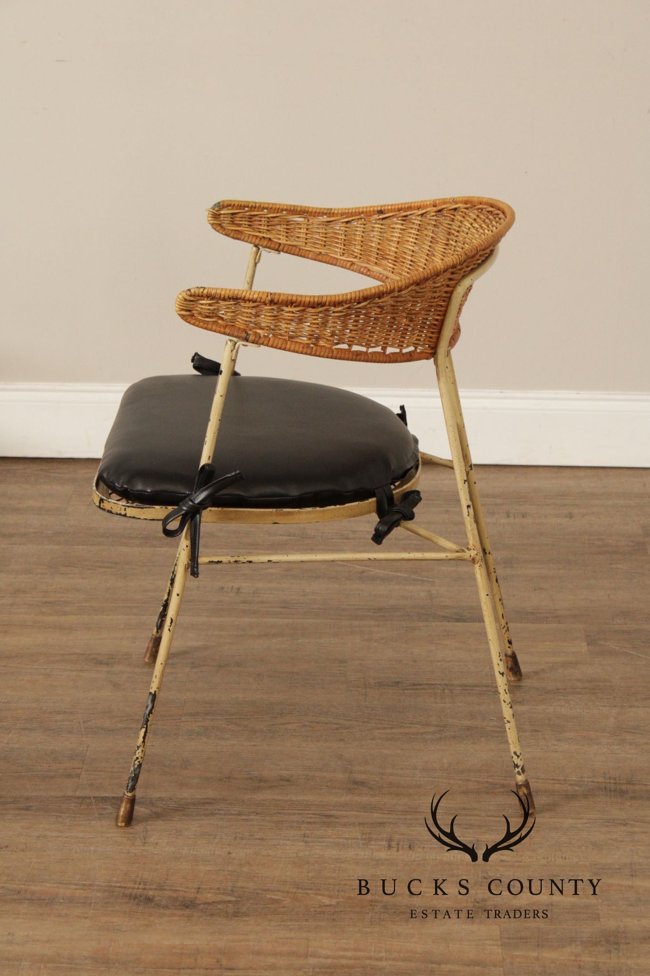 Salterini Mid Century Modern Set of Four Wicker And Iron Side Chairs