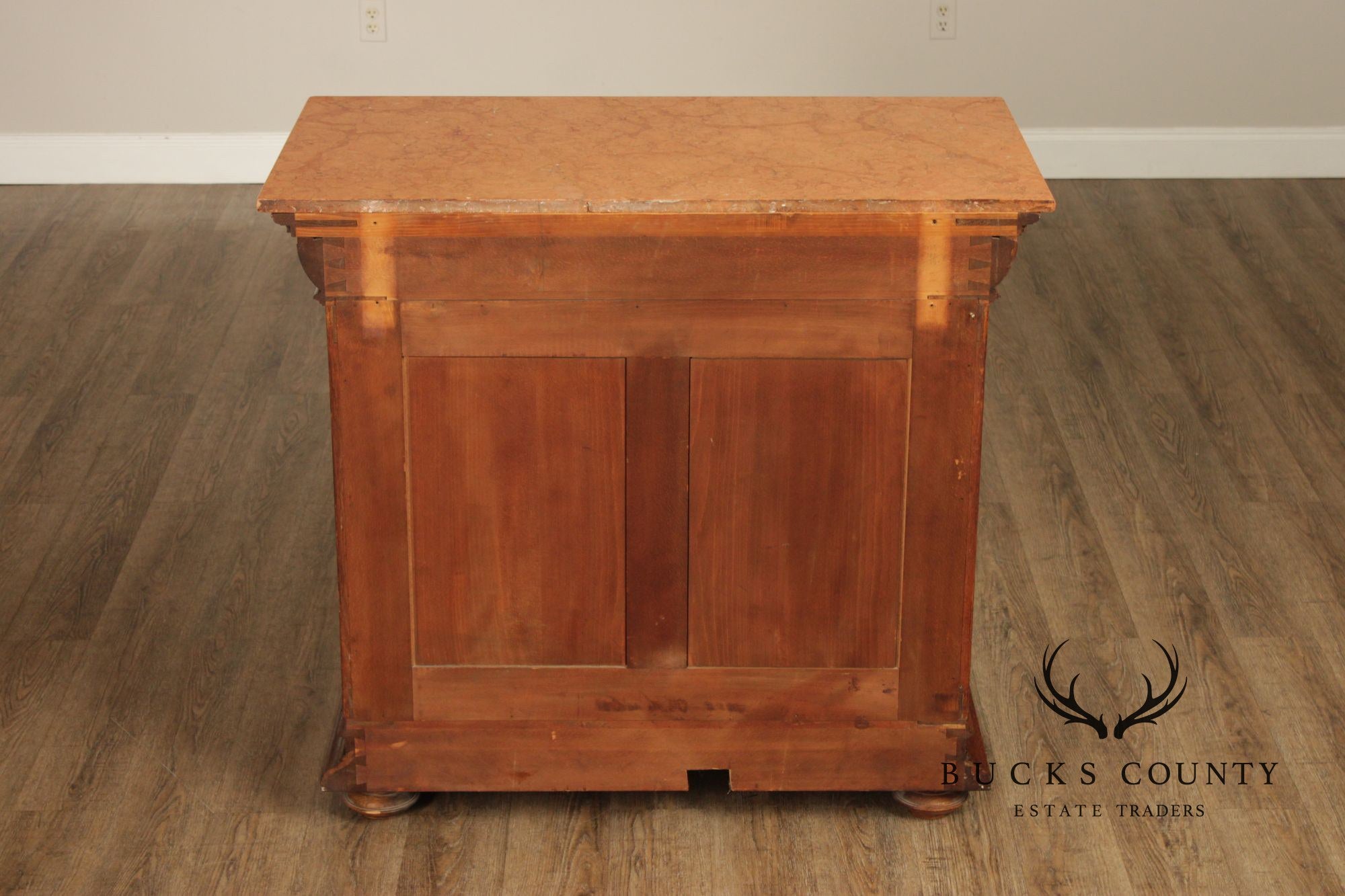 Antique German Renaissance Revival Carved Oak Marble Top Cabinet