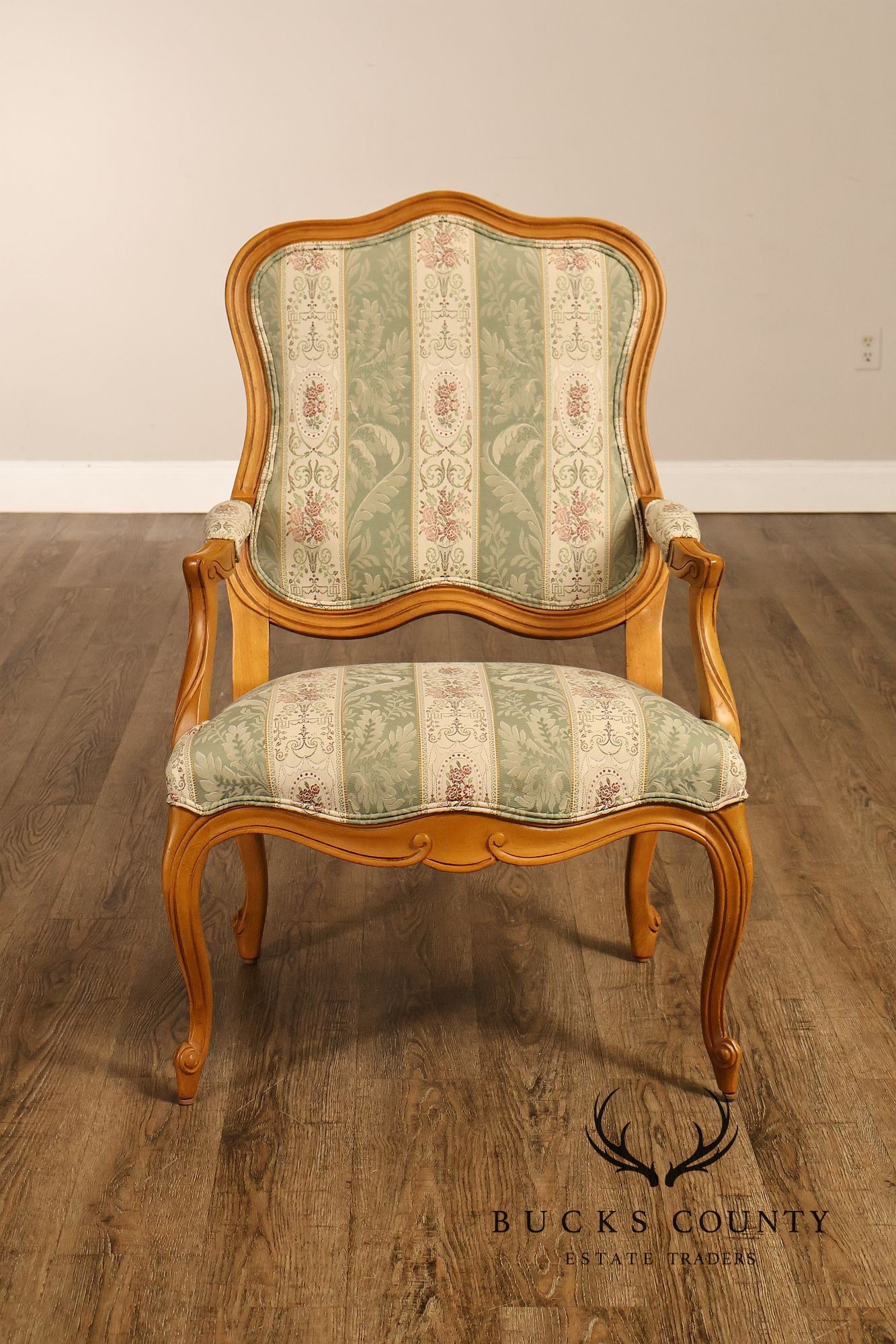 Ethan Allen French Louis XV Style Pair Of Upholstered Armchairs