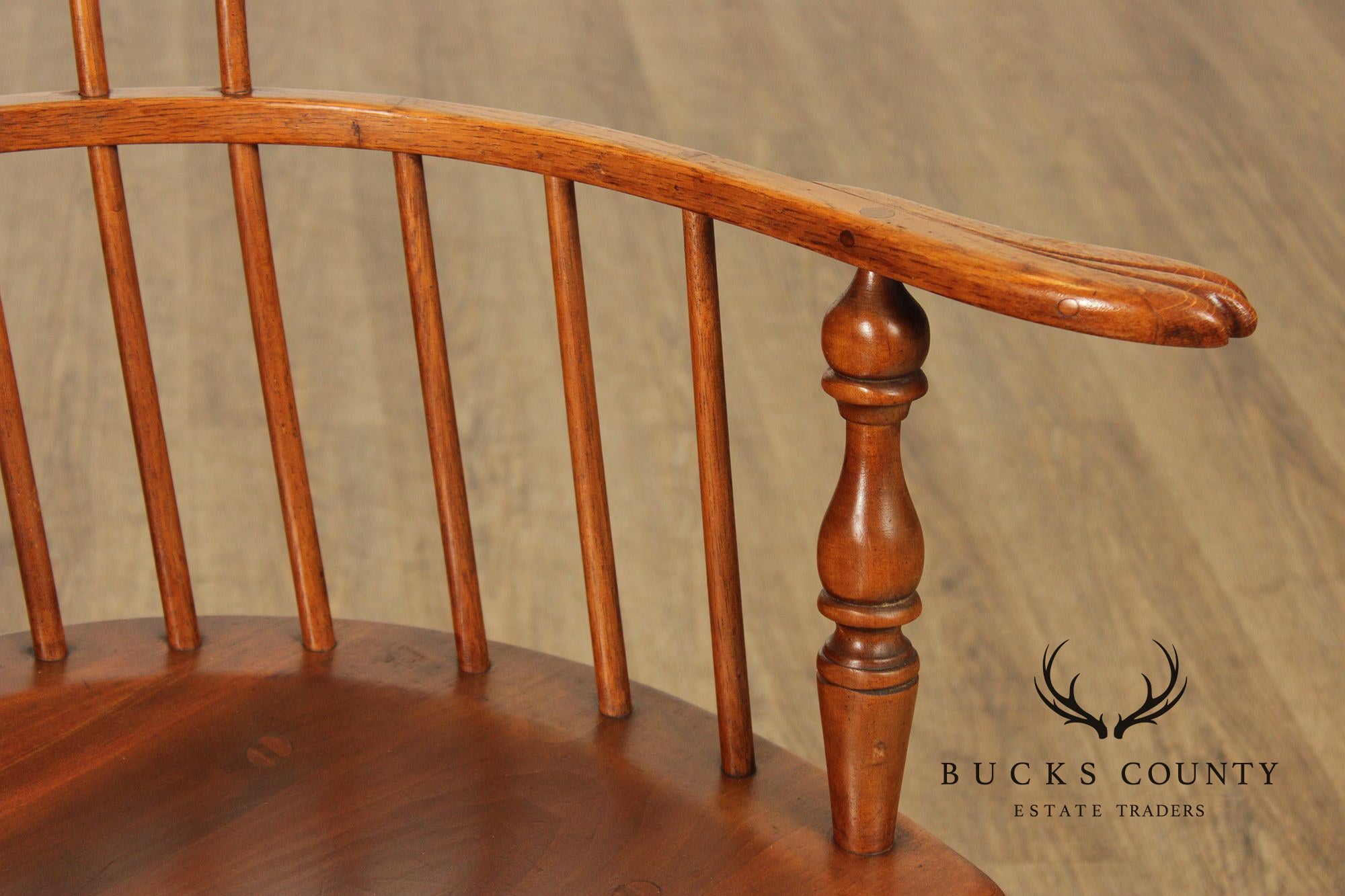 Quality Vintage Pair of Mixed Woods Windsor Armchairs