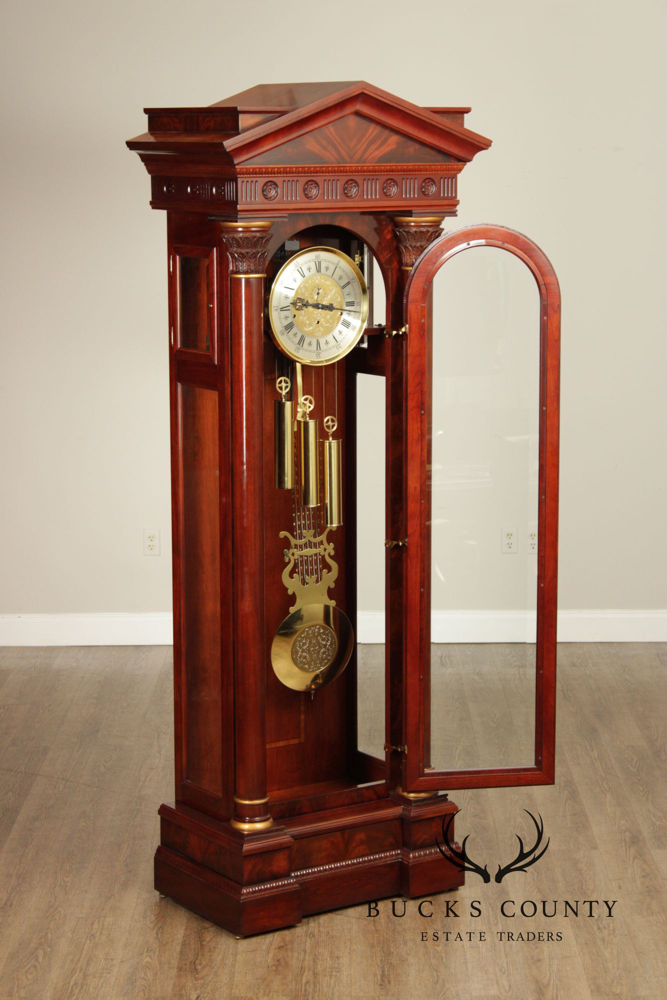 Sligh Mahogany Millennium Limited Edition Grandfather Clock With Corinthian Columns