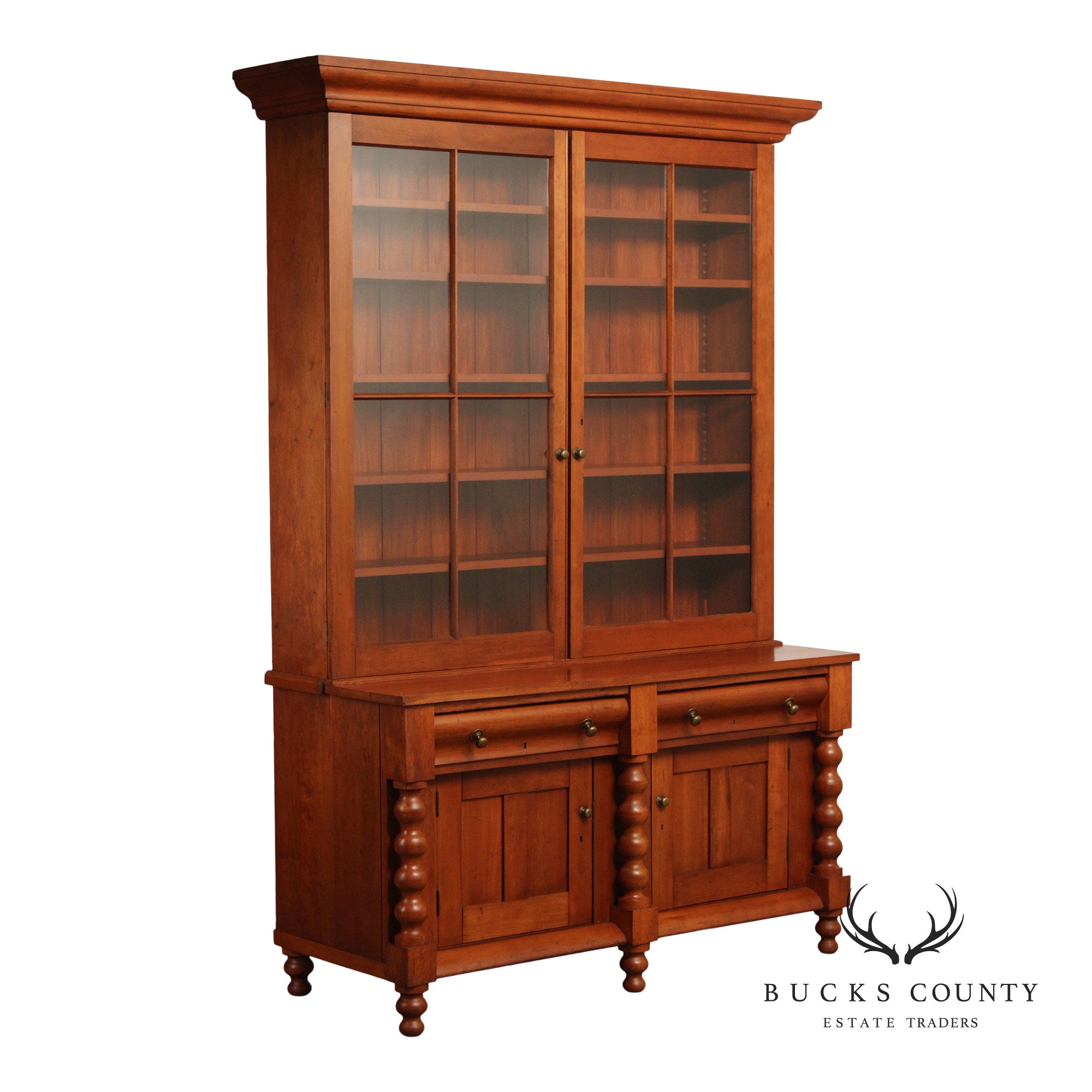 Antique American Empire Large Cherry Stepback Bookcase
