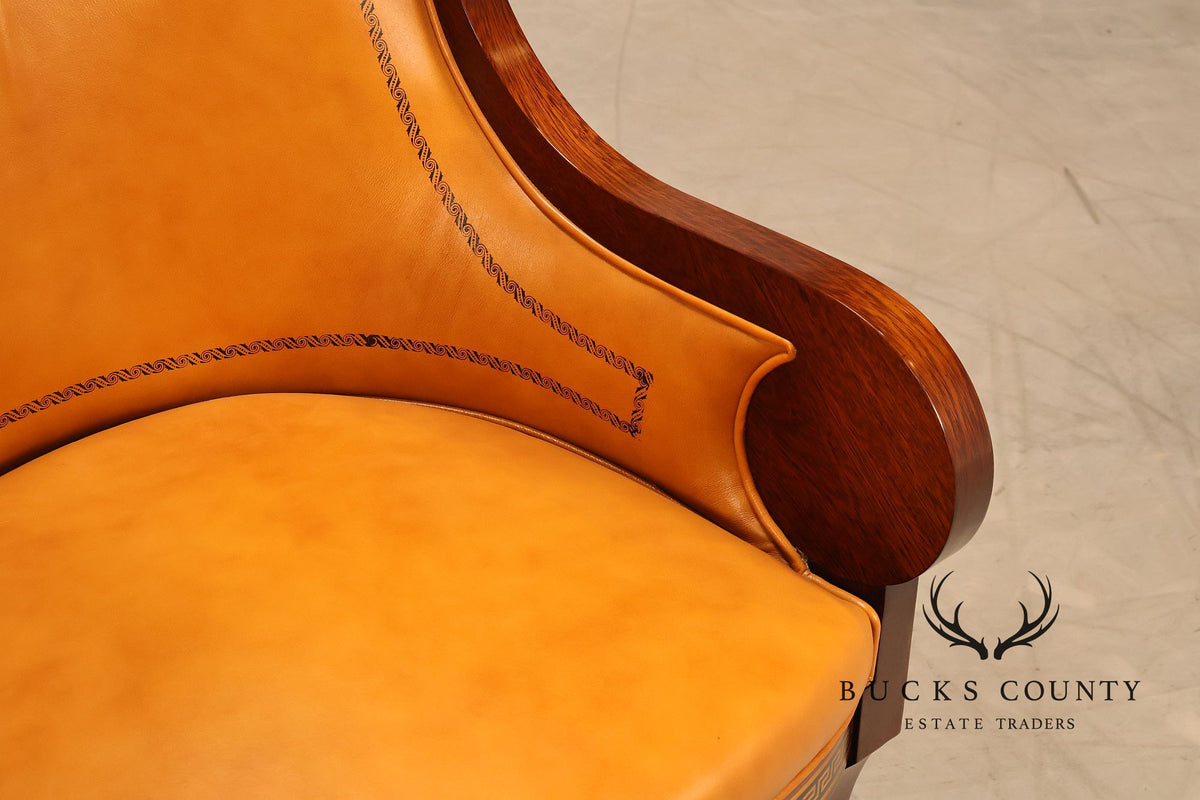 Neoclassical Empire Style Pair Of Mahogany And Leather Armchairs