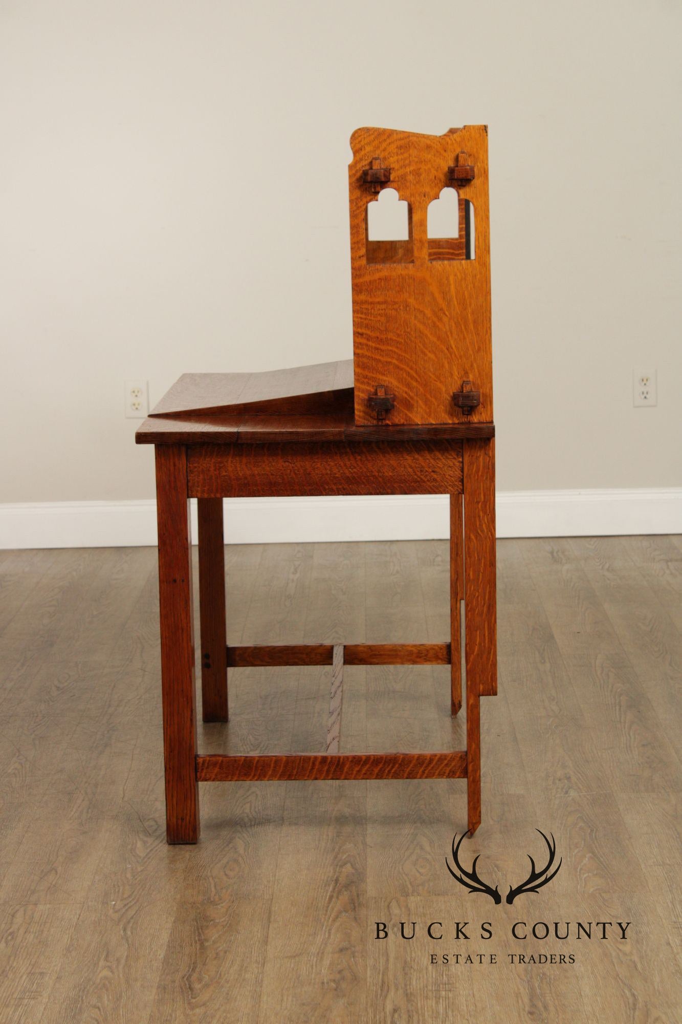 Antique Mission Oak Writing Desk With Bookcase Top
