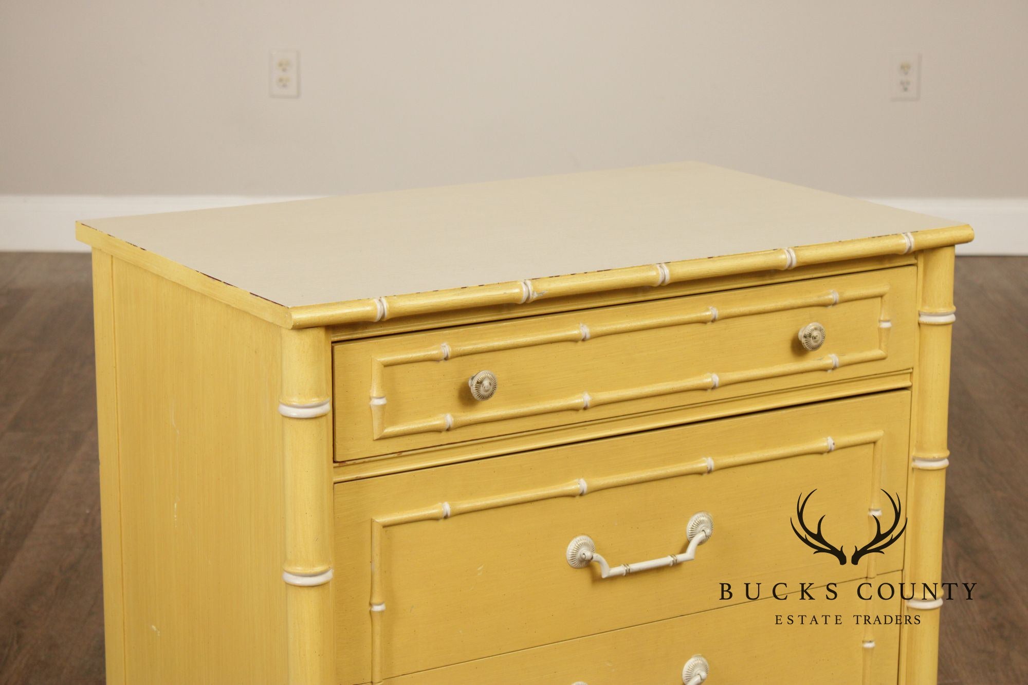 Thomasville Vintage Faux Bamboo Pair of Painted Chest Nightstands