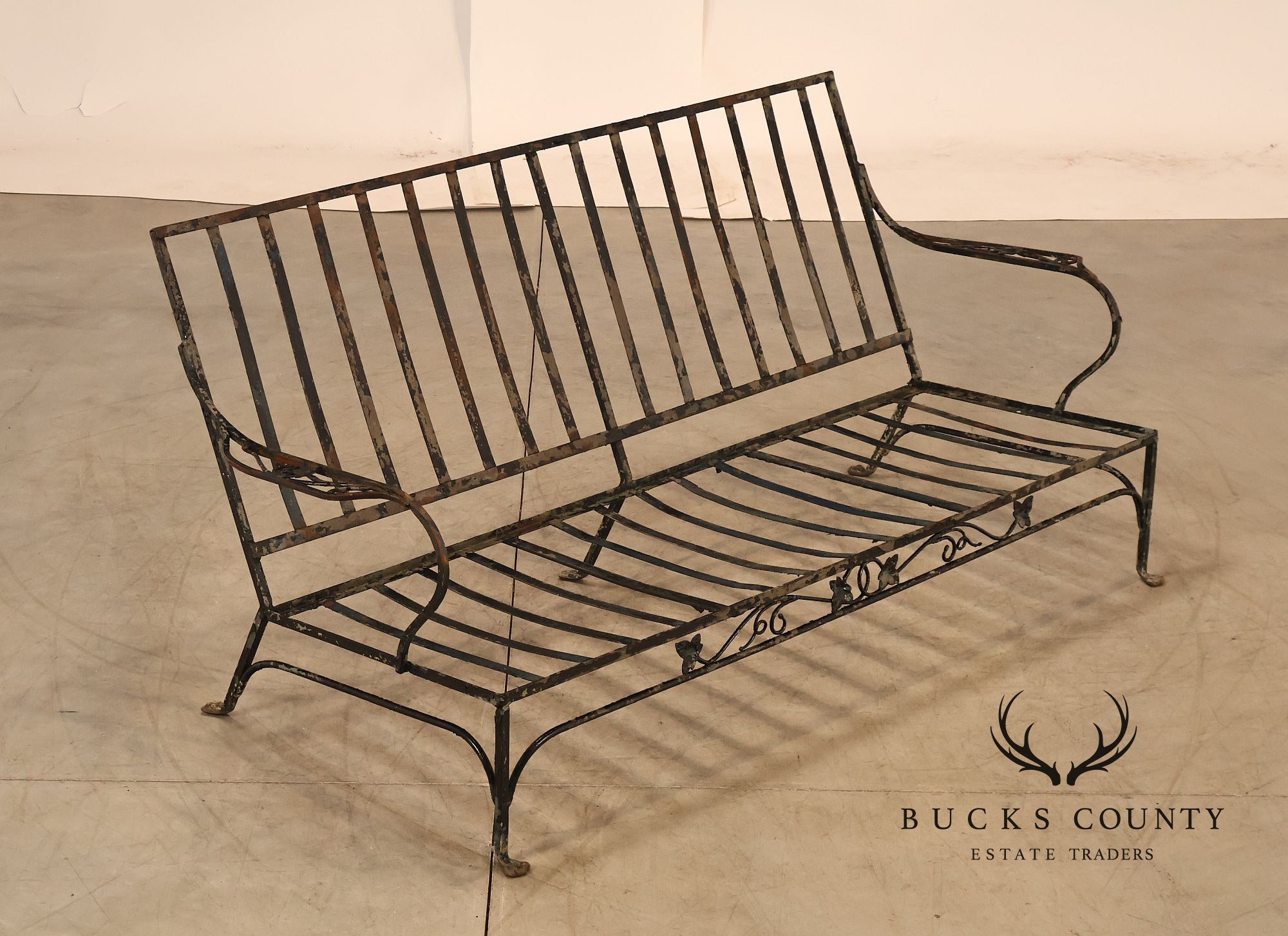 Vintage Wrought Iron Ivy Pattern Garden Bench