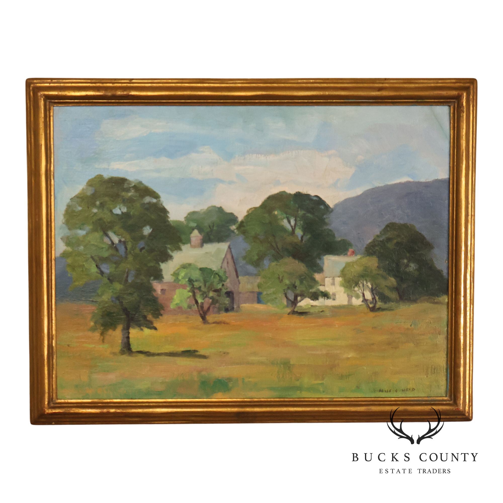 Alice Weed Framed Oil Painting, New England Farmstead