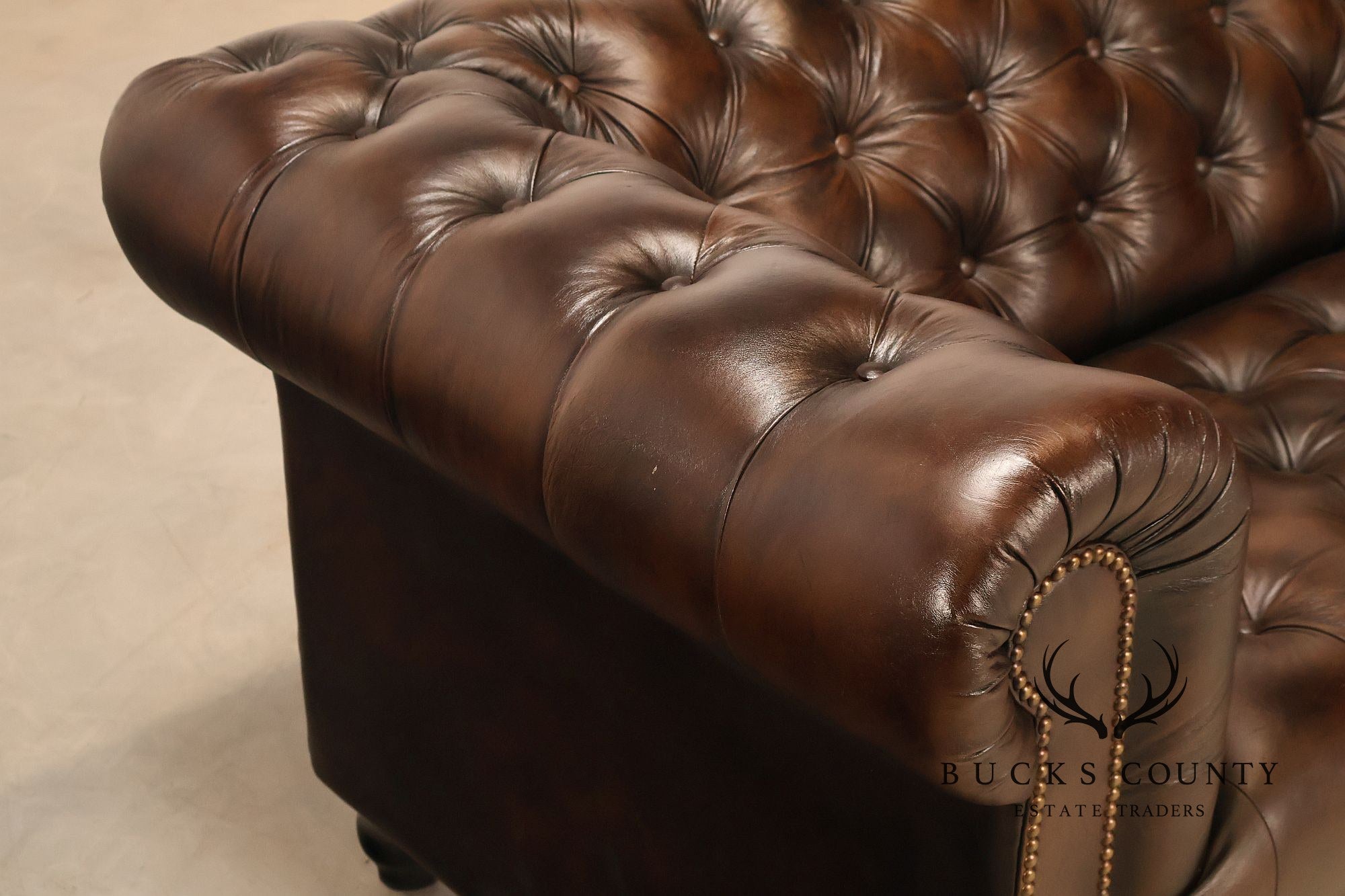 Chesterfield Style 6 Foot Dark Brown Tufted Leather Sofe