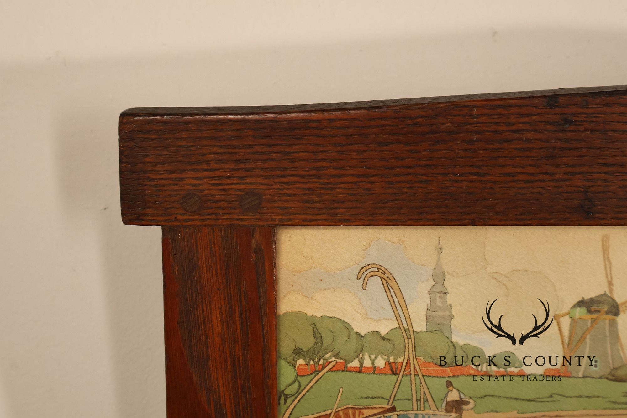 Henri Cassiers Dutch Village Scene Print in Arts & Crafts Oak Frame