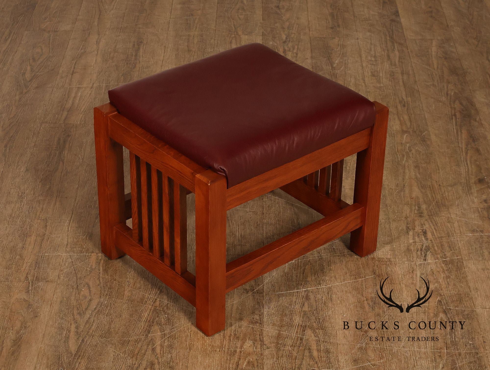 Bassett Furniture Mission Style Oak and Leather Foot Stool