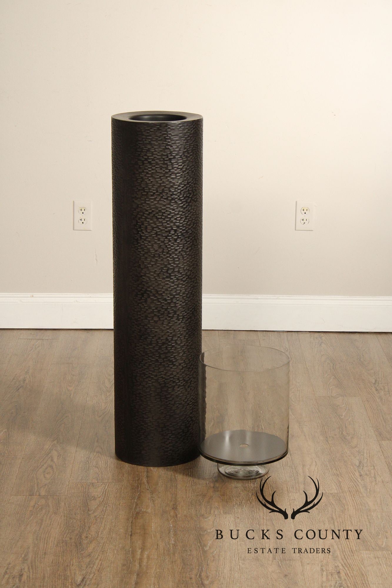 Contemporary Hammered Steel Pillar Candle Stand