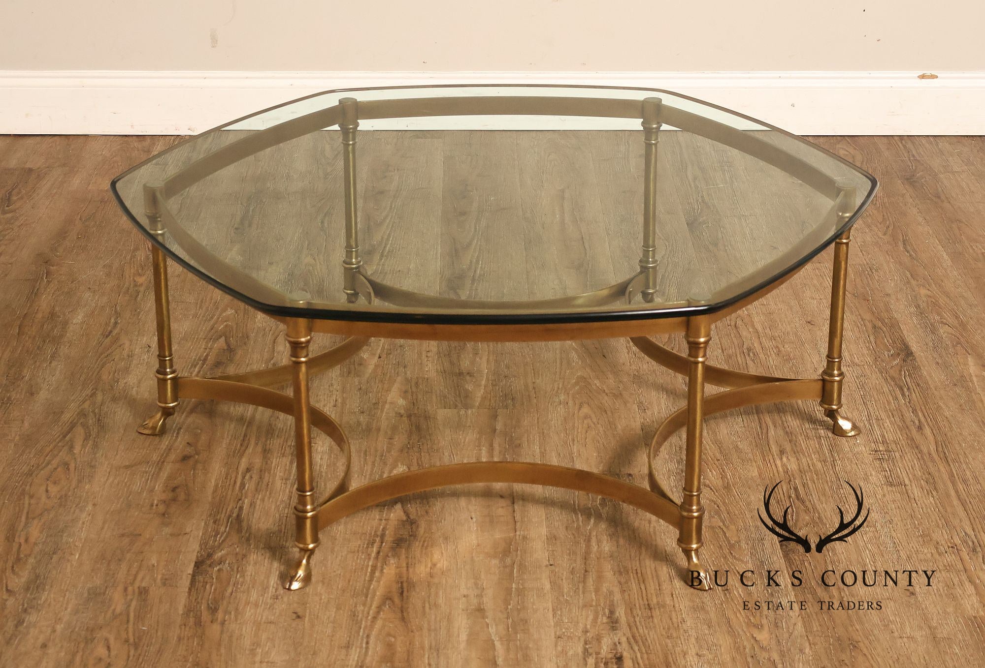 Directoire Style Vintage Brass and Glass Top Coffee Table
