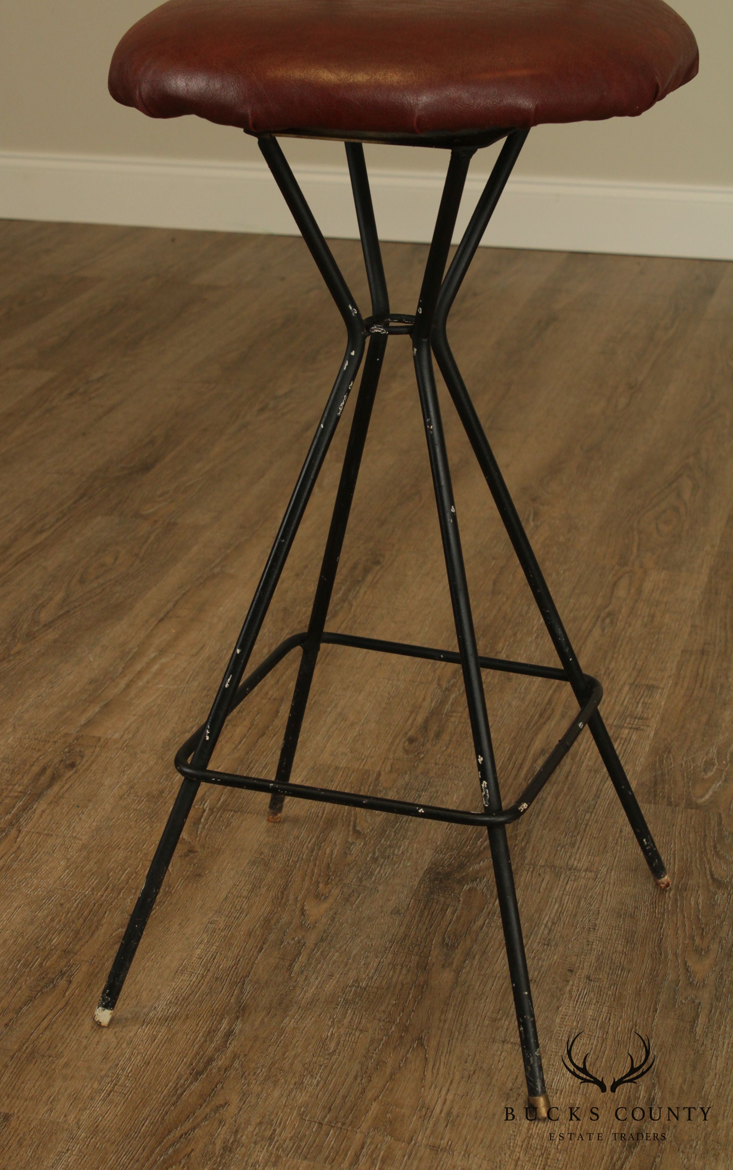 Mid Century Modern Pair Wrought Iron Barstools