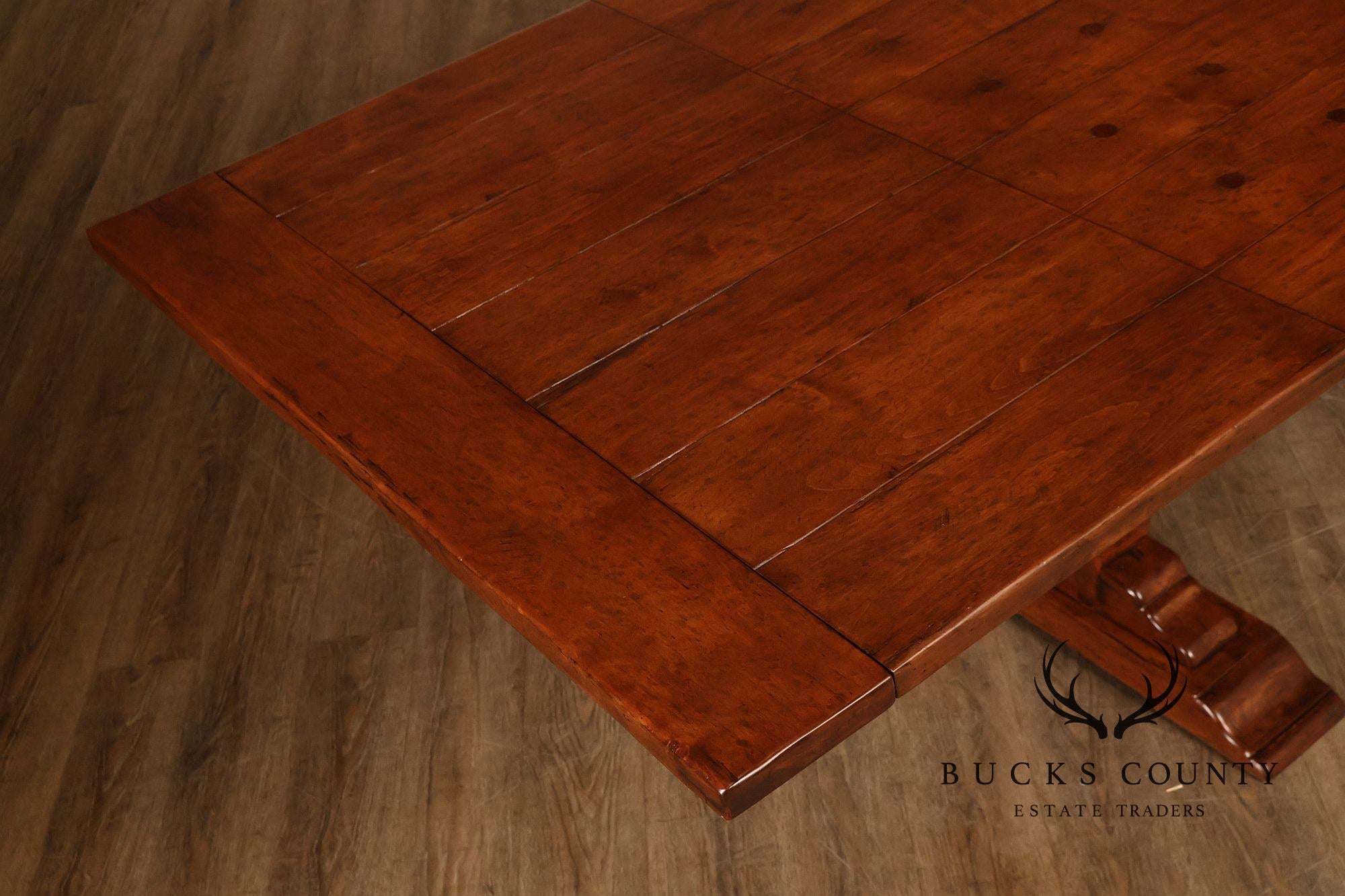 Bausman Farmhouse Trestle Dining Table With 2 Leaves