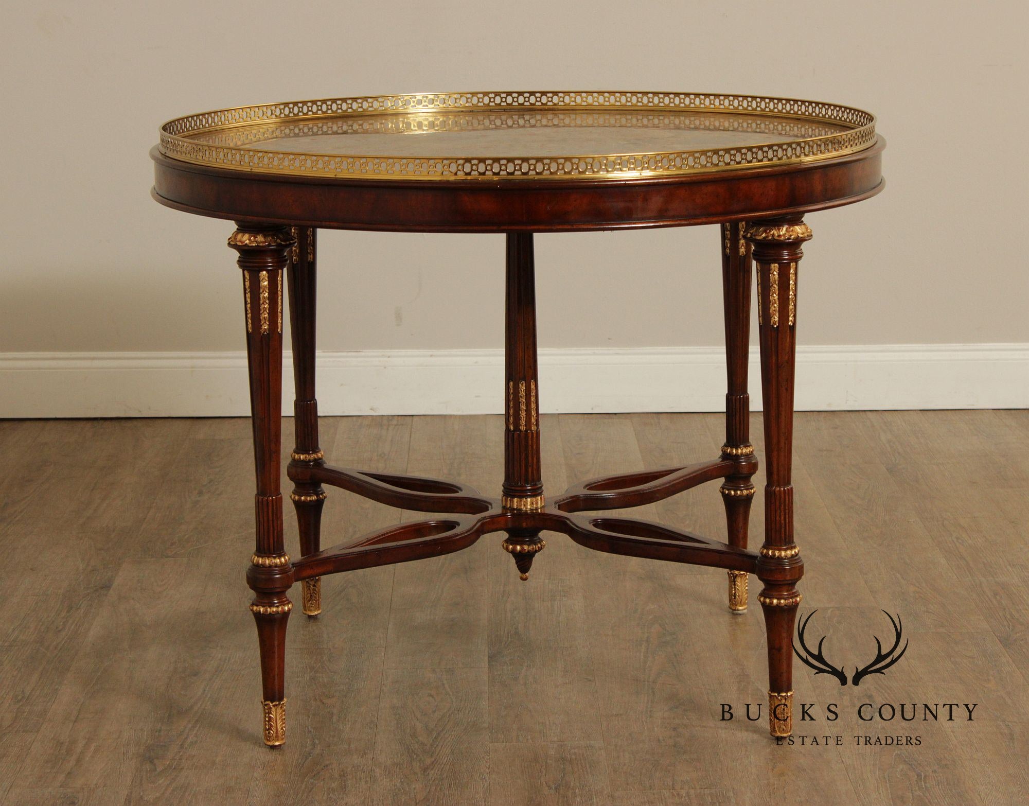 Maitland Smith Marble Top Mahogany Center Table